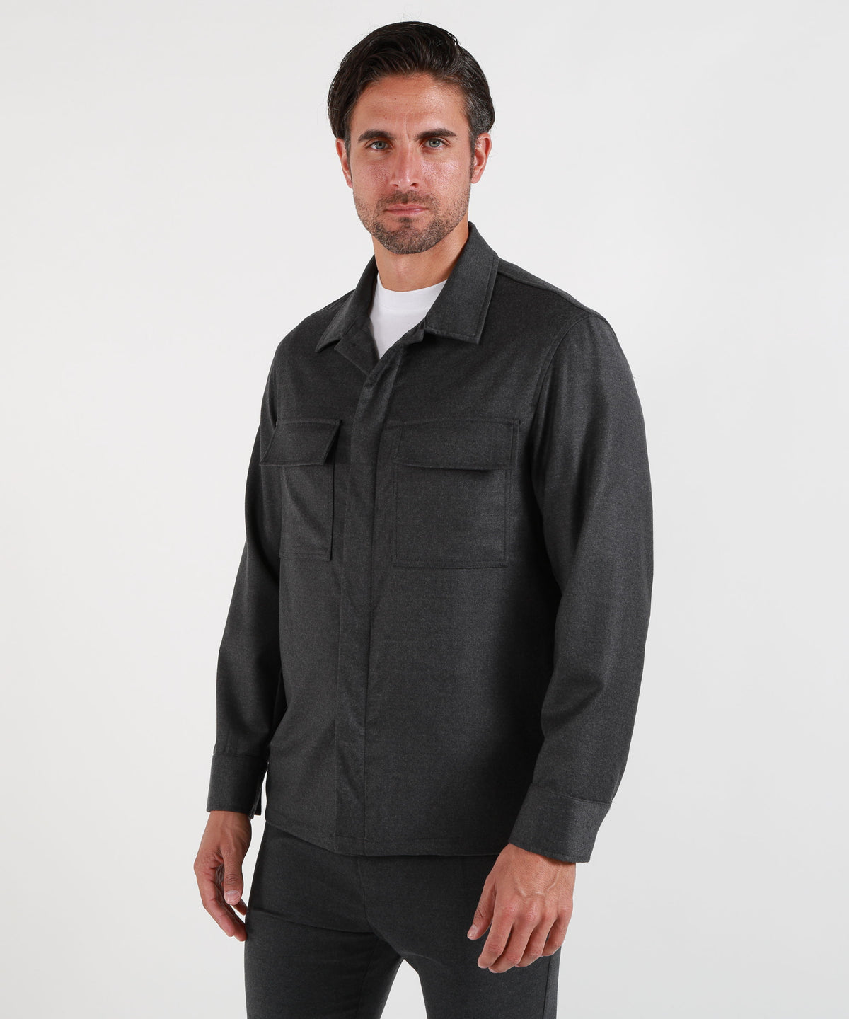 Giacche CRUNA Overshirt in flanella in panno leggero di lana vergine Antracite | CRUNA