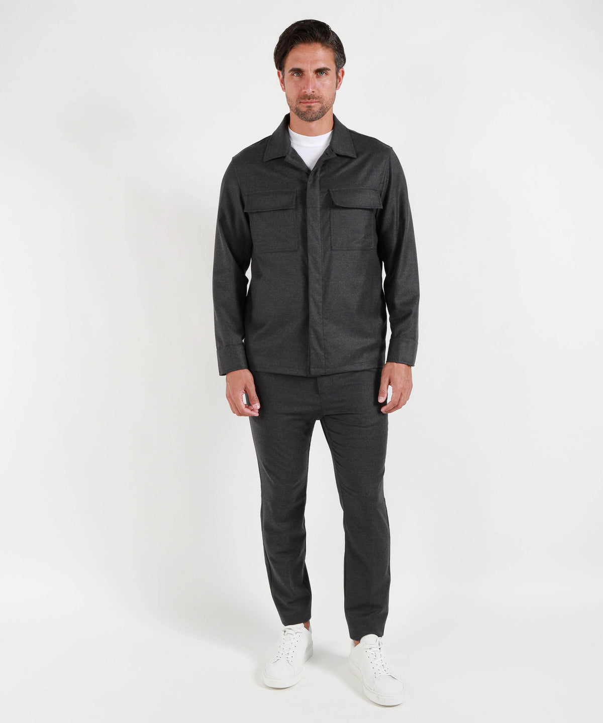 Giacche CRUNA Overshirt in flanella in panno leggero di lana vergine Antracite | CRUNA