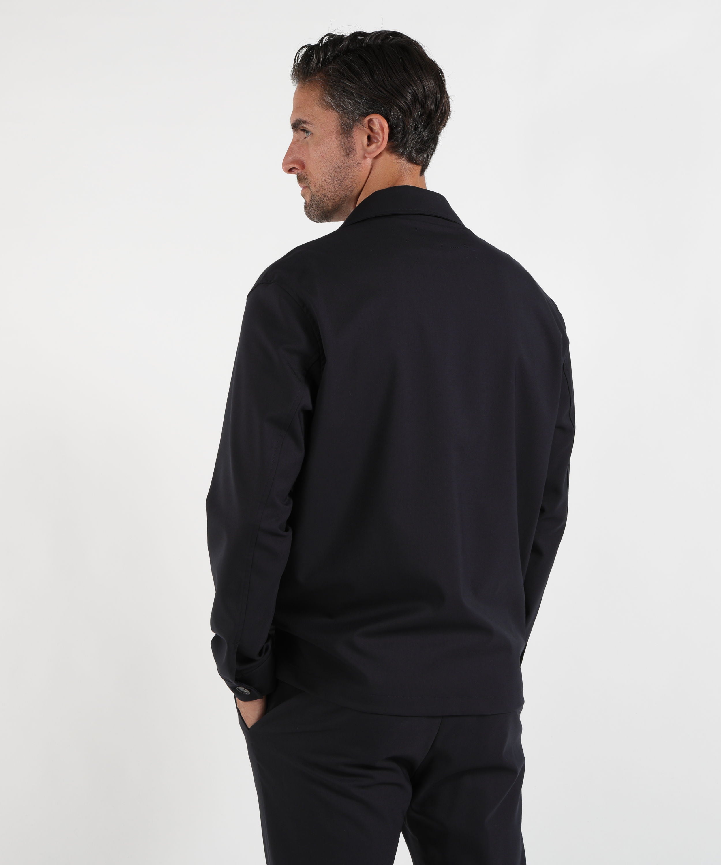 Giacche CRUNA Overshirt regular fit con singolo taschino in tessuto spigato di misto lana seta Marzotto Notte | CRUNA