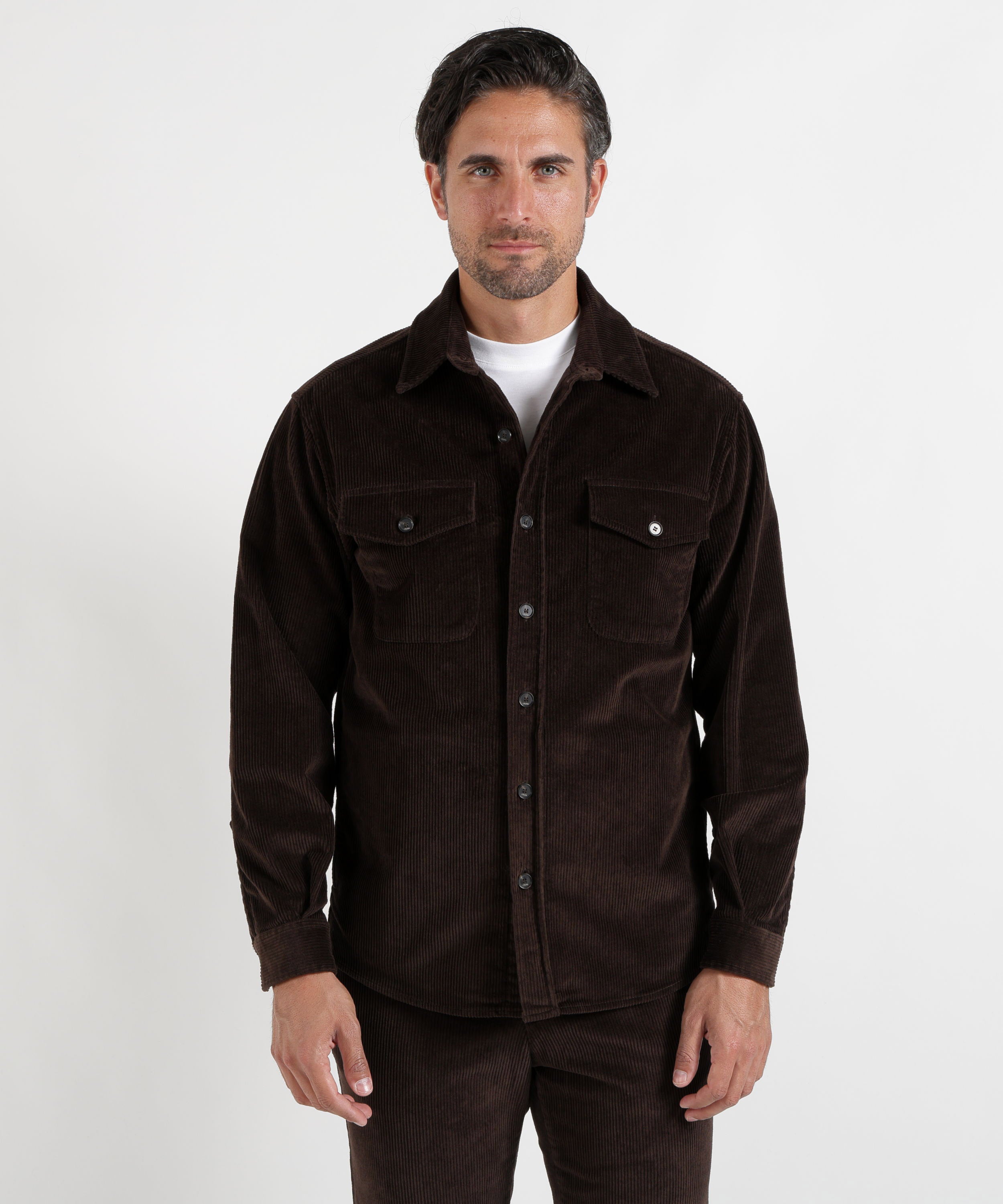 Giacche CRUNA Giacca overshirt con tasche applicate in gabardina di lana tecnica Moro | CRUNA