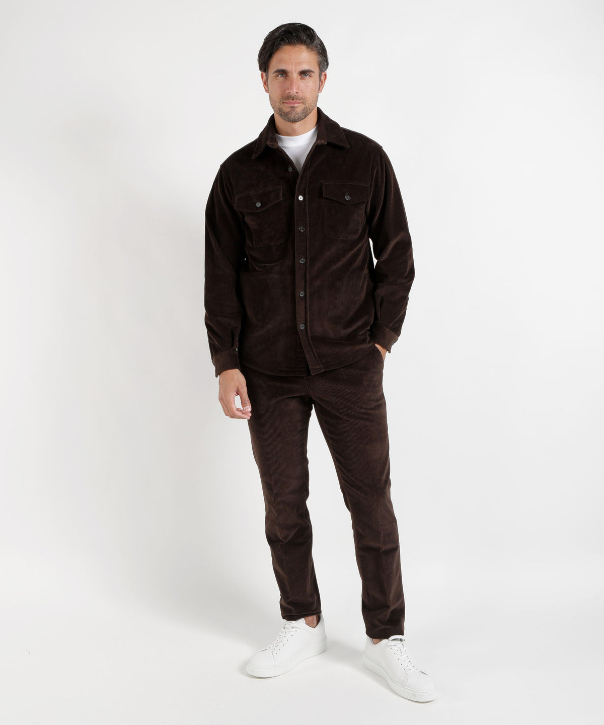 Giacche CRUNA Giacca overshirt con tasche applicate in gabardina di lana tecnica Moro | CRUNA