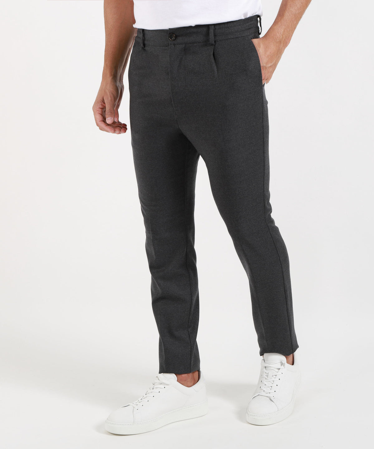 CRUNA pantalone uomo Mitte blu navy con pinces e vita elasticizzata