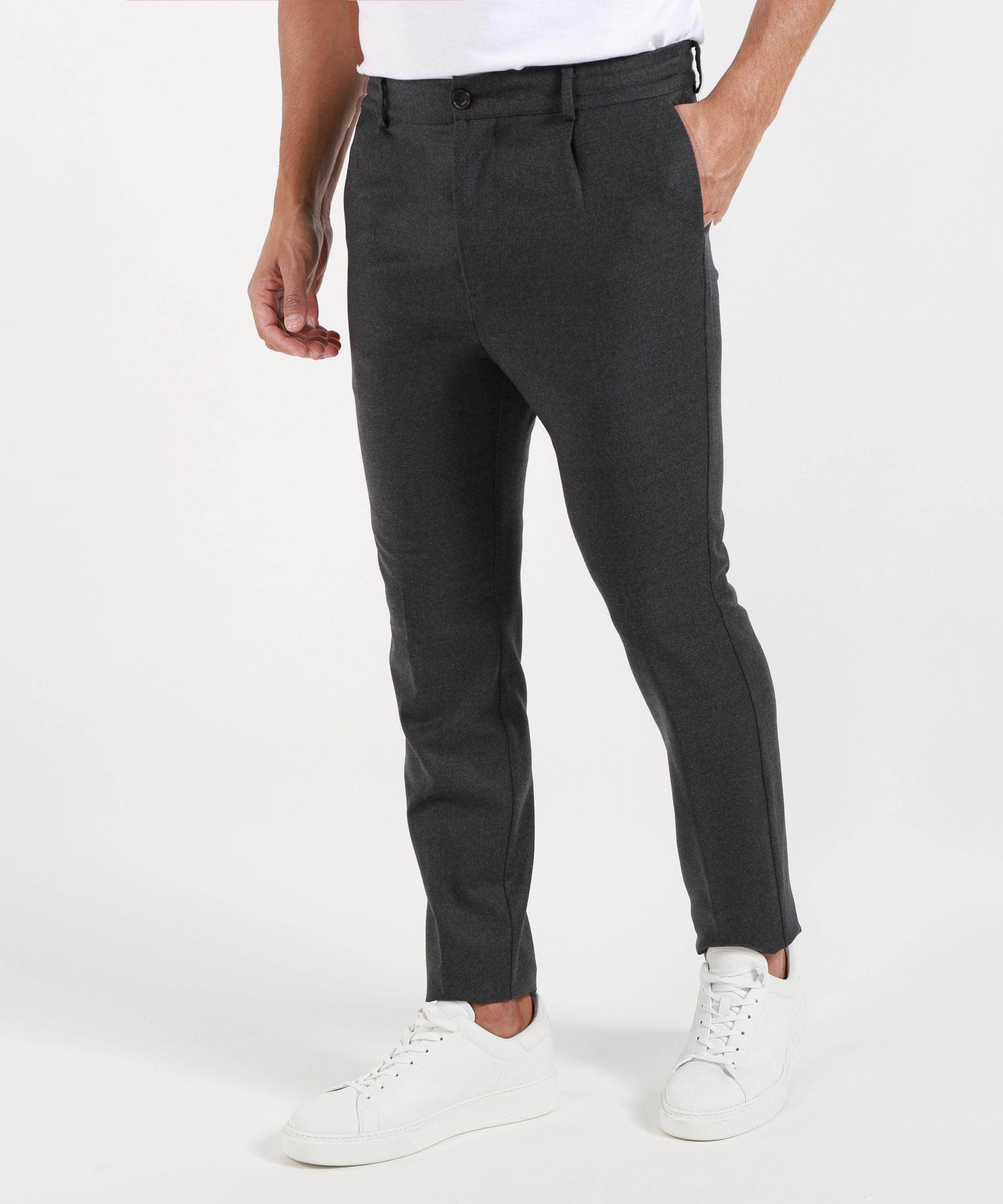 Pantaloni CRUNA pantalone uomo Mitte blu navy con pinces e vita elasticizzata Antracite | CRUNA