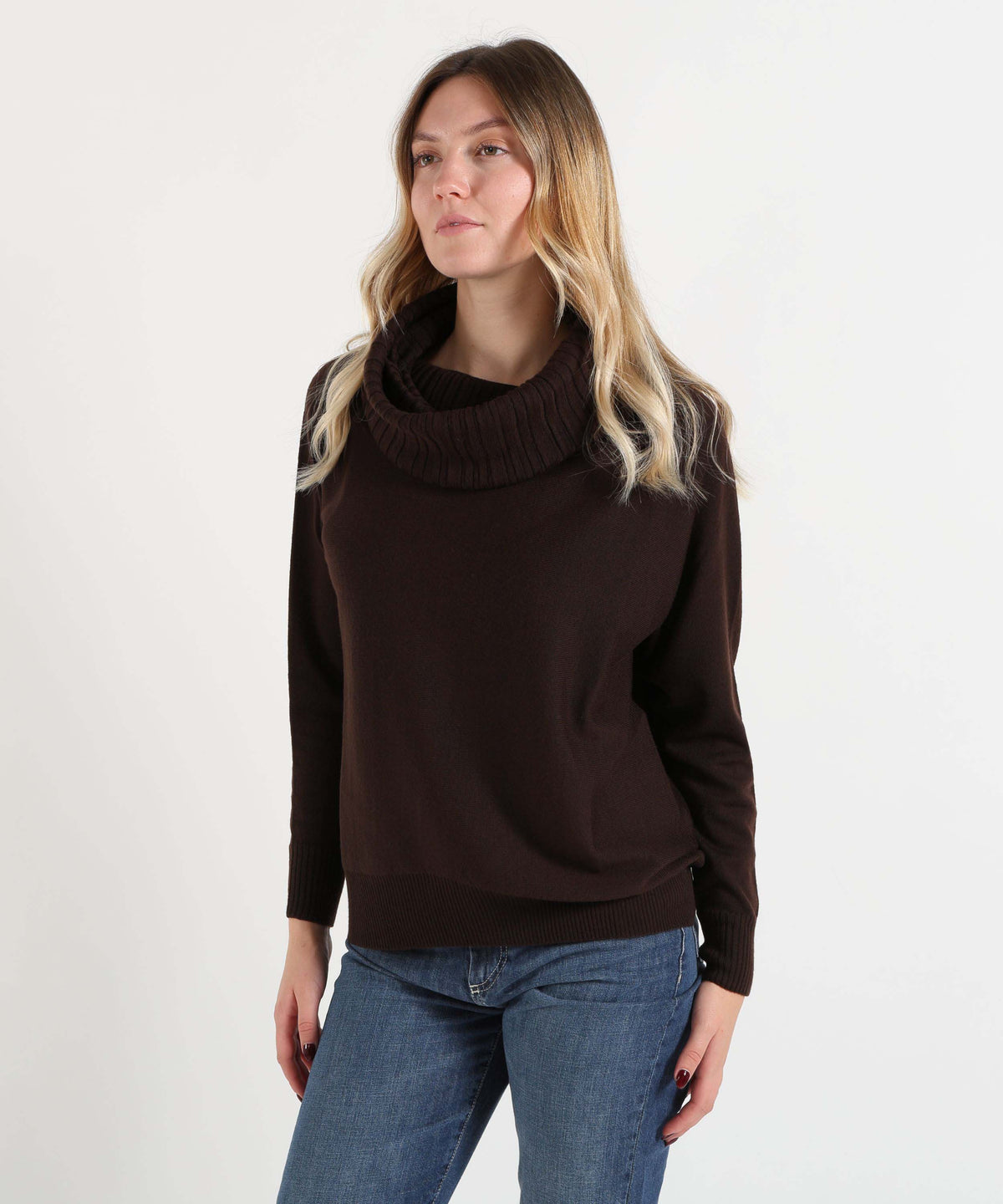 Knitwear D.EXTERIOR Soft Sweater with Funnel Neck Cioccolato | D.EXTERIOR
