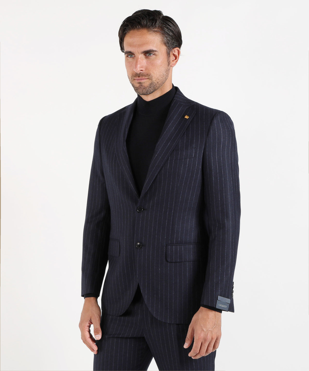 Abiti LATORRE Abito Uomo Due Bottoni Drop 8 Blu Gessato Celeste Gessato | LATORRE