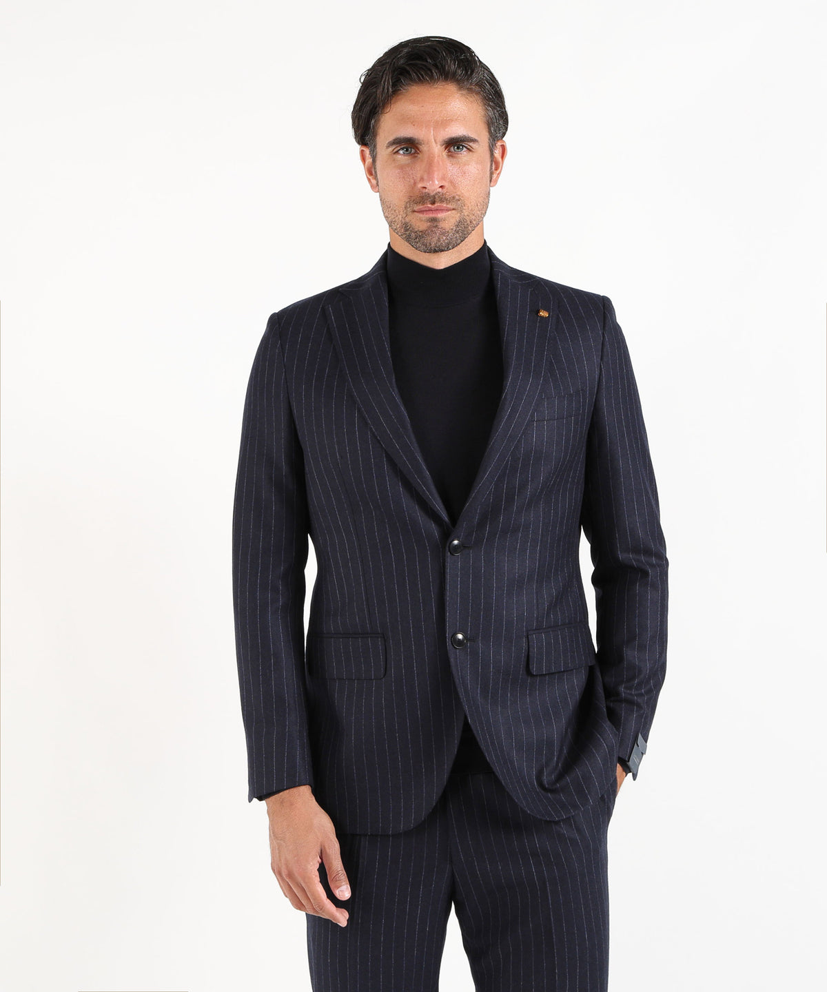 Abiti LATORRE Abito Uomo Due Bottoni Drop 8 Blu Gessato Celeste Gessato | LATORRE
