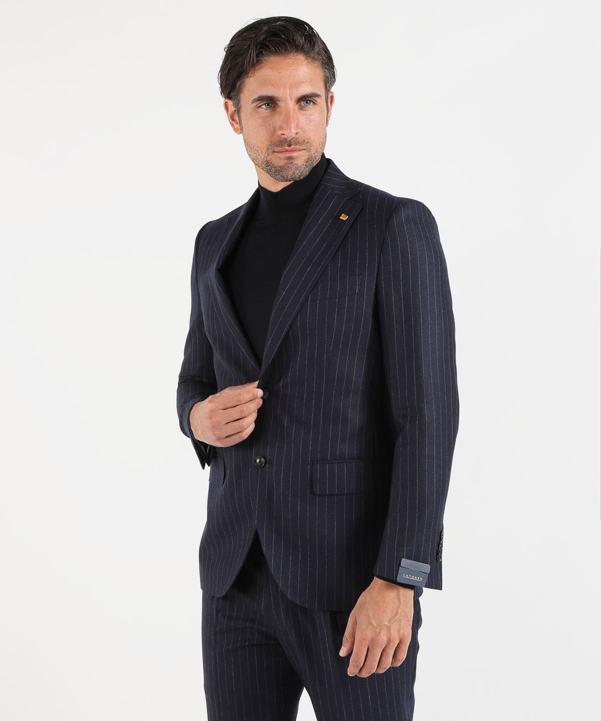 LATORRE Abito Uomo Due Bottoni Drop 8 Blu Gessato Celeste