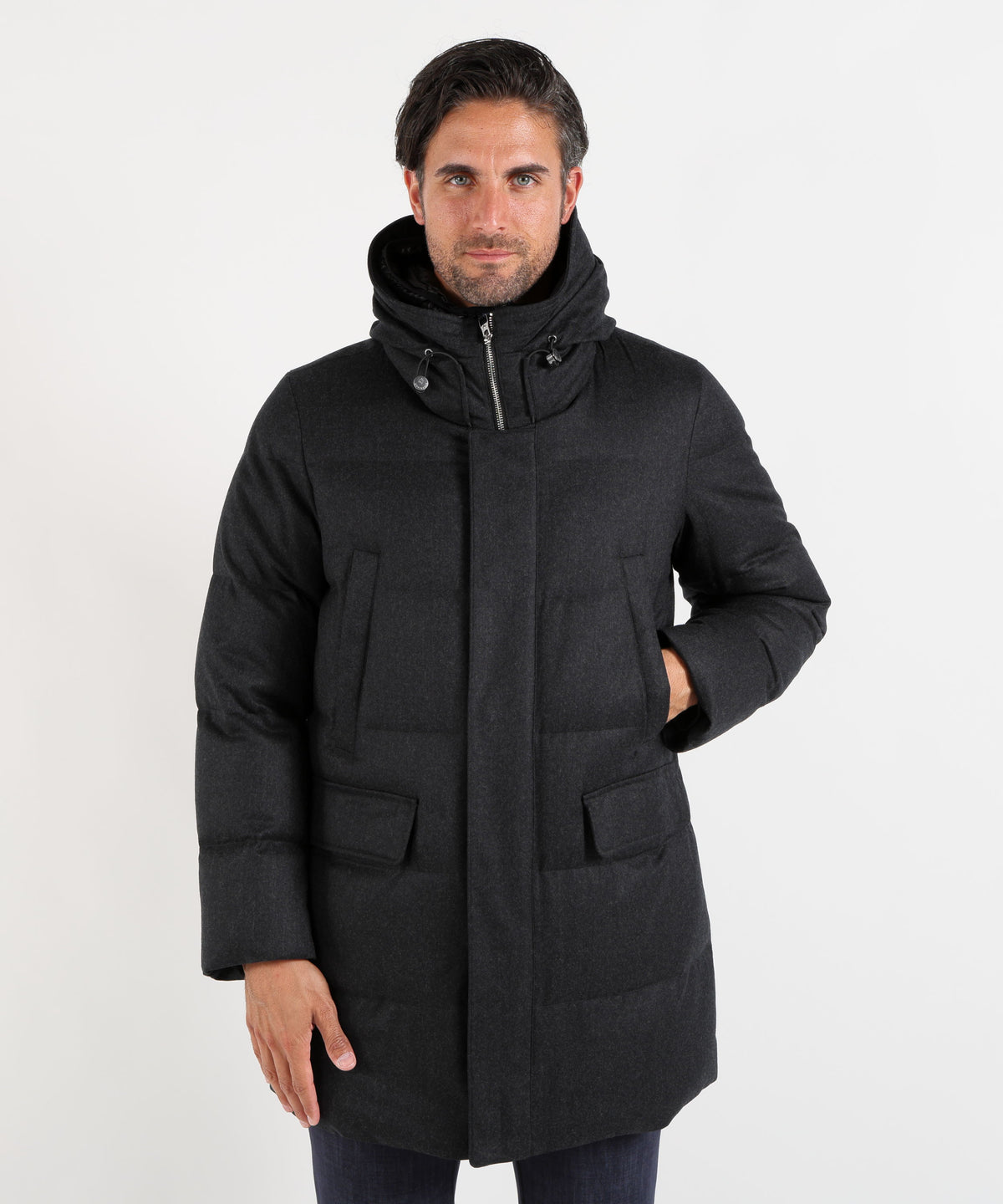 MONTECORE Parka Uomo Effetto Lana in Tessuto Vitale Barberis Canonico