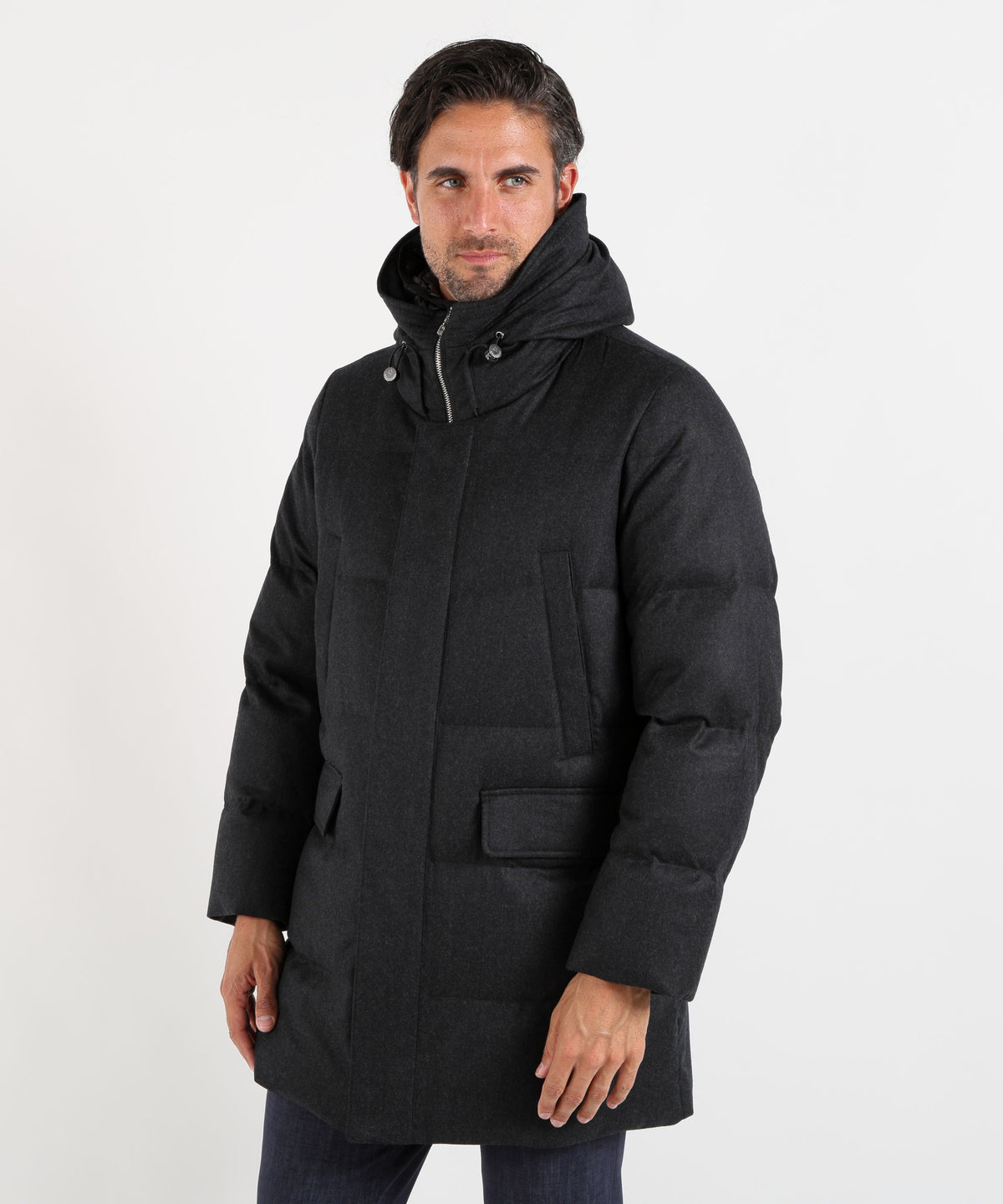 MONTECORE Parka Uomo Effetto Lana in Tessuto Vitale Barberis Canonico
