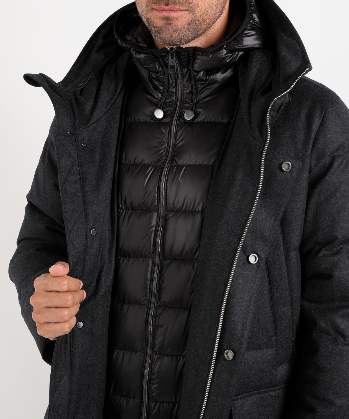 Parka MONTECORE Parka Uomo Effetto Lana in Tessuto Vitale Barberis Canonico Antracite | MONTECORE