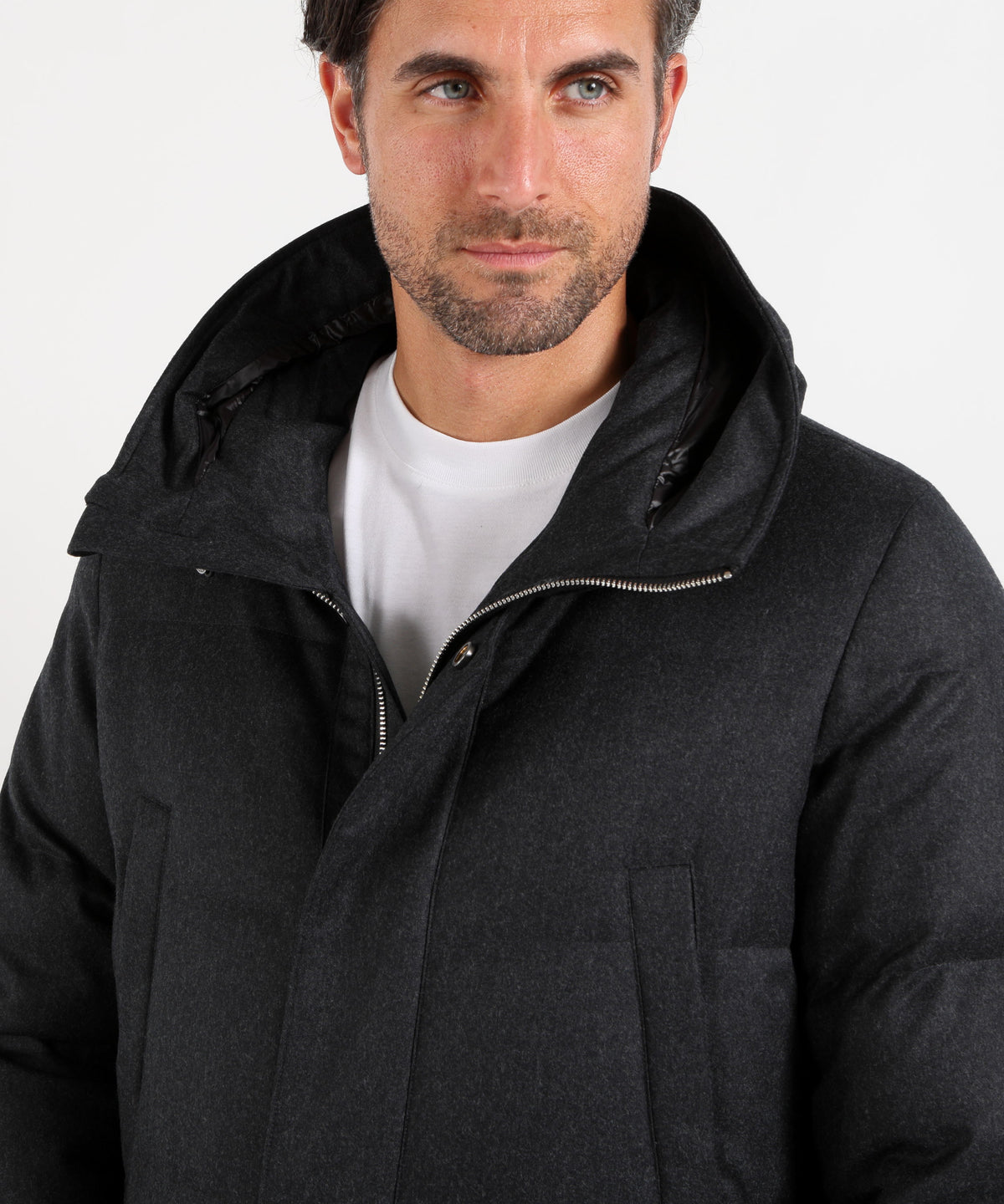 Parka MONTECORE Parka Uomo Effetto Lana in Tessuto Vitale Barberis Canonico Antracite | MONTECORE