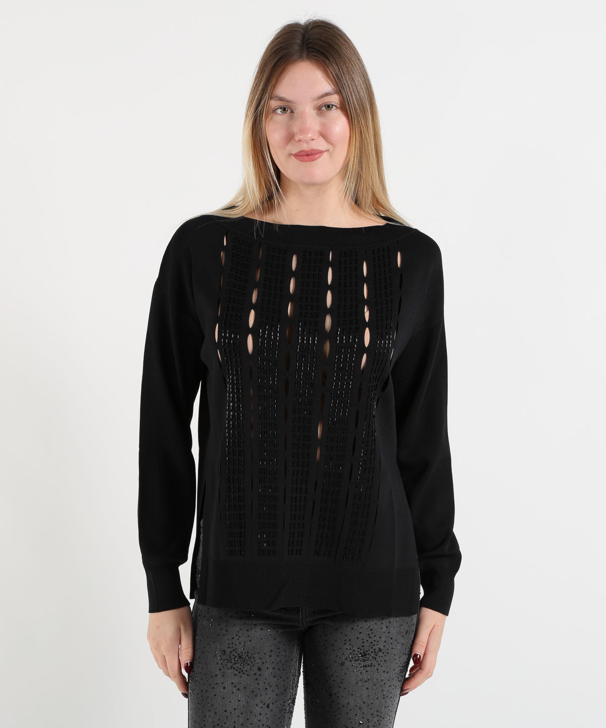 LIUJO BLACK Maglia con cut-out ricamati