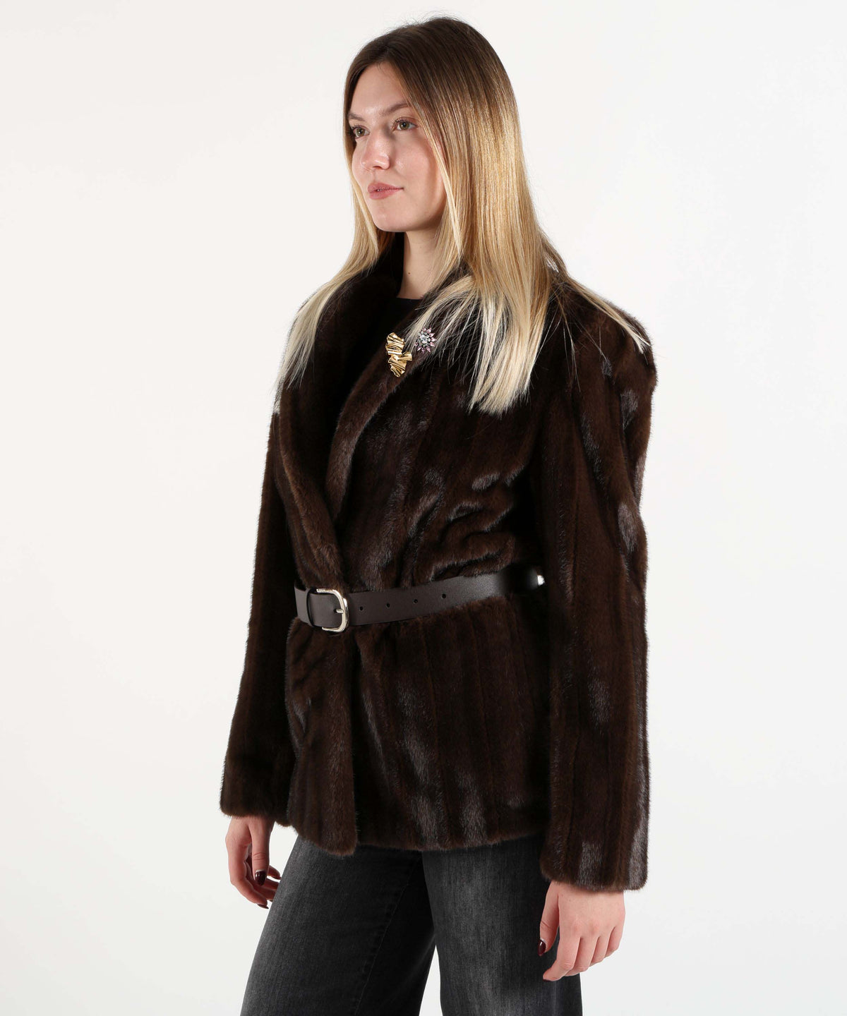 LIUJO BLACK Faux Fur Jacket