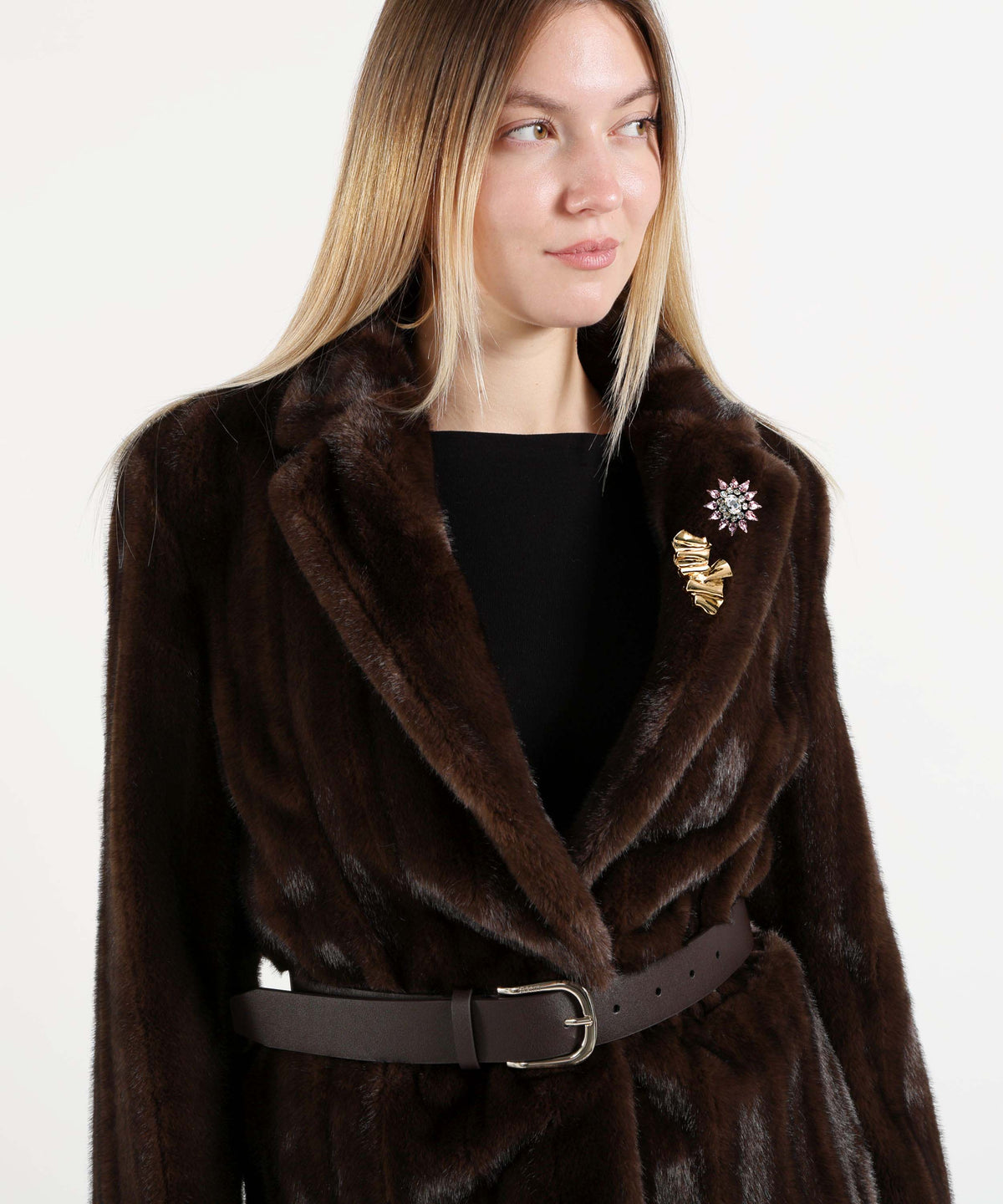 LIUJO BLACK Faux Fur Jacket