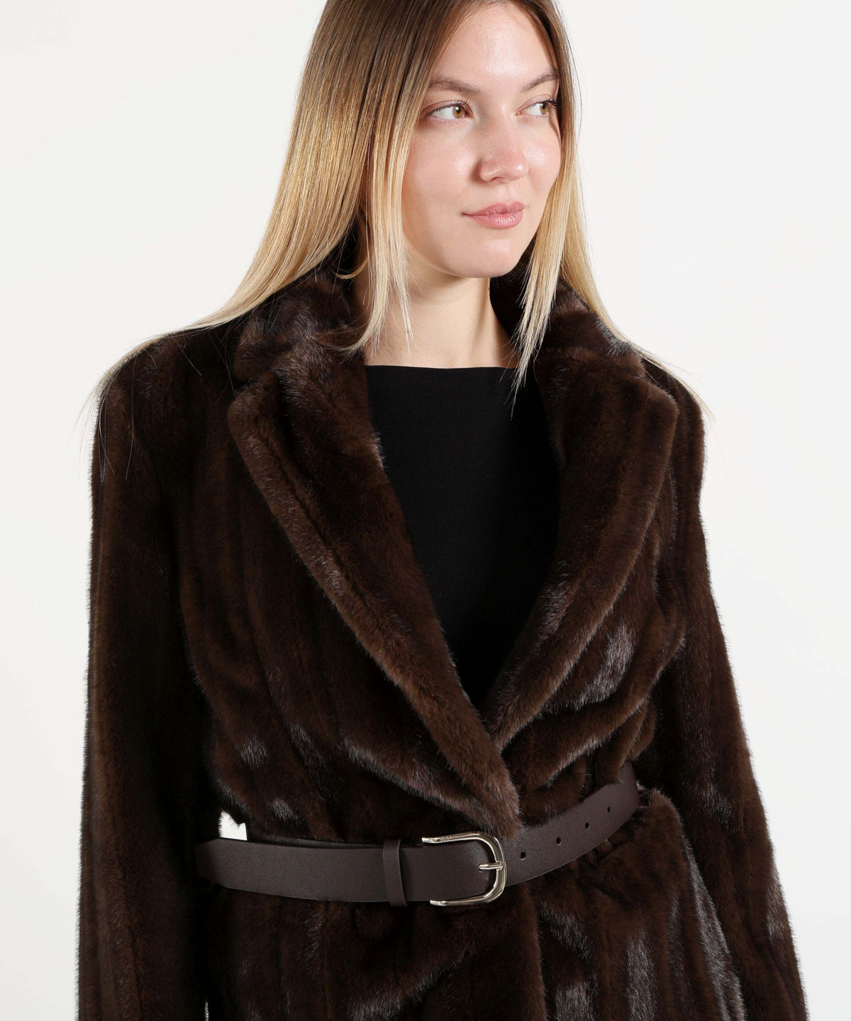 LIUJO BLACK Faux Fur Jacket