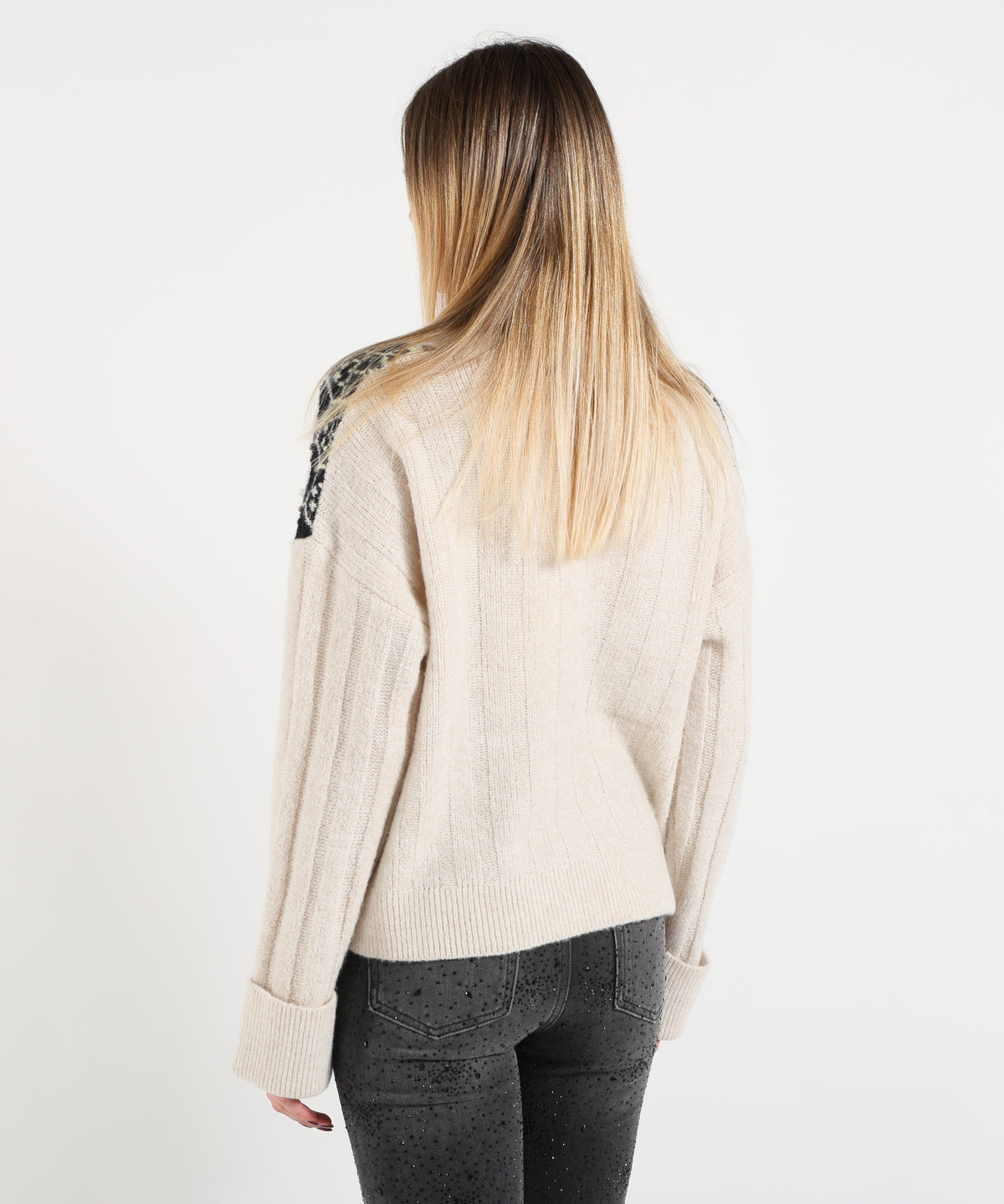 LIUJO WHITE Maglia jacquard con ricami gioiello