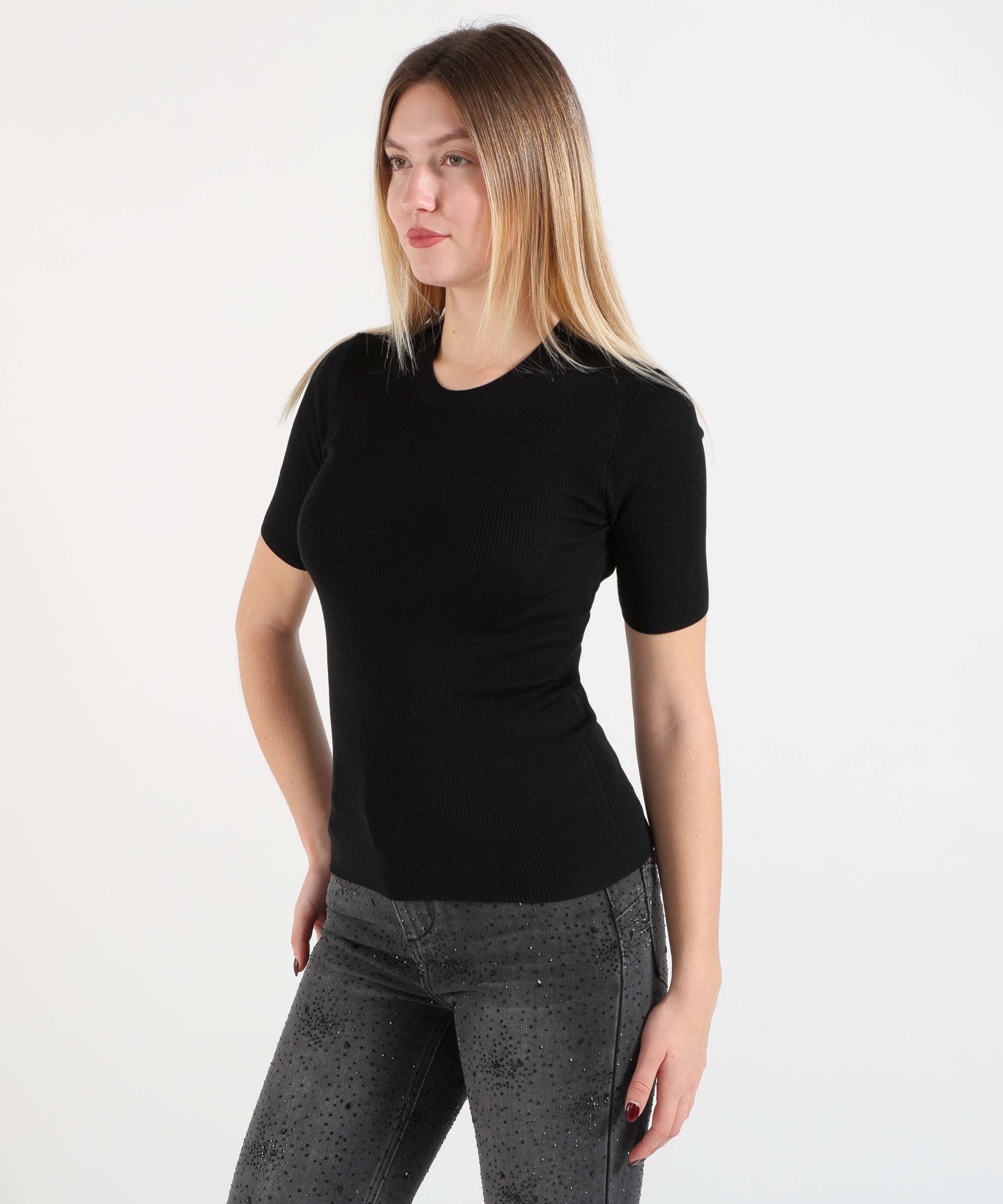 Knitwear P.A.R.O.S.H. Ribbed Short-Sleeve Top Nero | P.A.R.O.S.H.