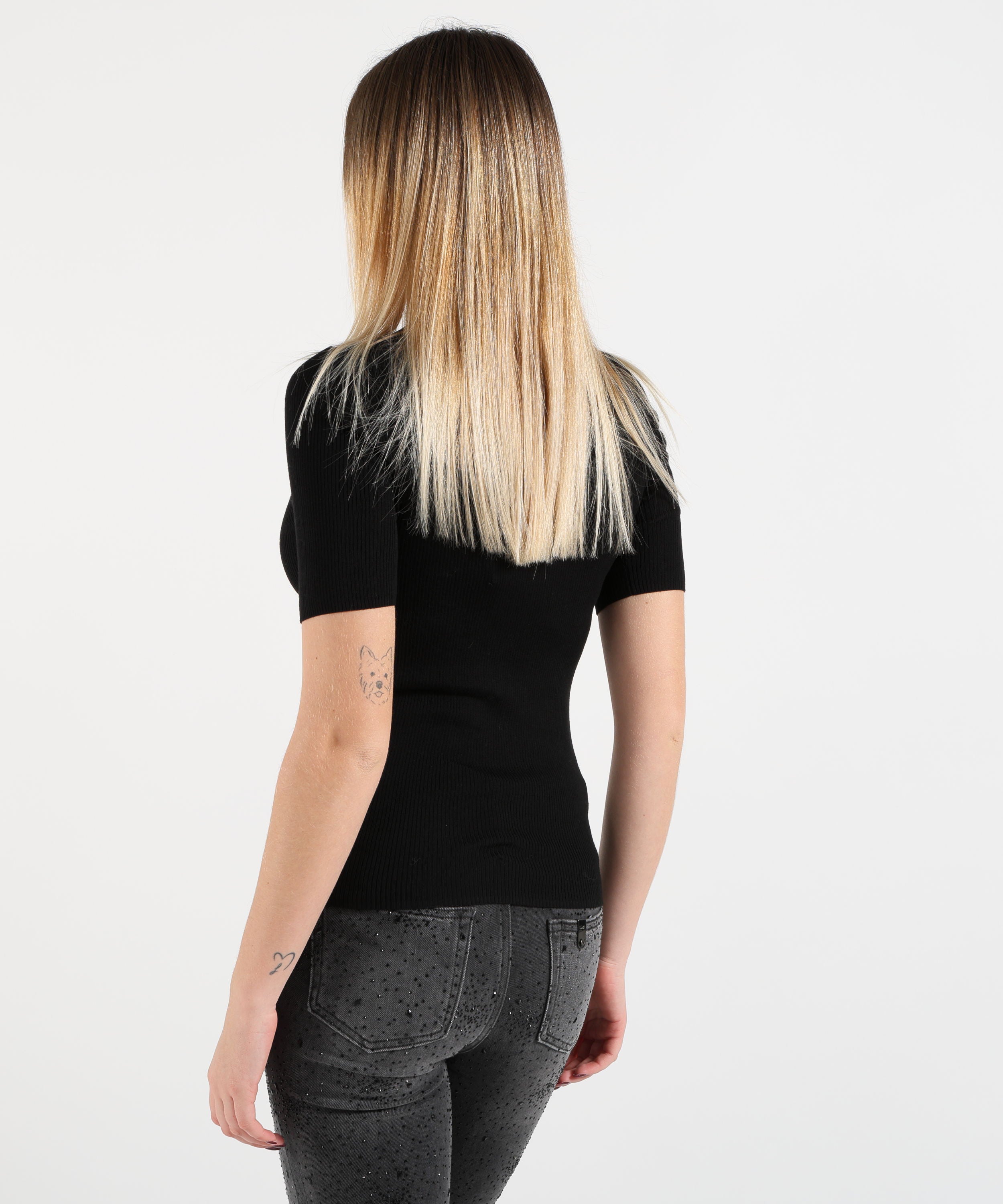 Knitwear P.A.R.O.S.H. Ribbed Short-Sleeve Top Nero | P.A.R.O.S.H.