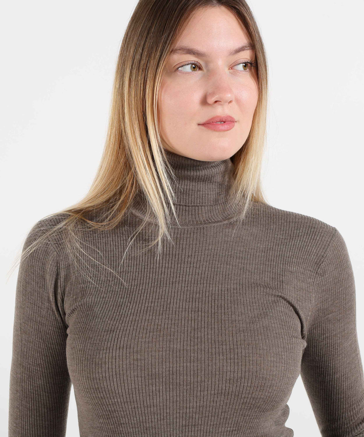 Maglie P.A.R.O.S.H. Maglia Donna in Lana a Collo Alto con Lavorazione a Coste Tortora | P.A.R.O.S.H.