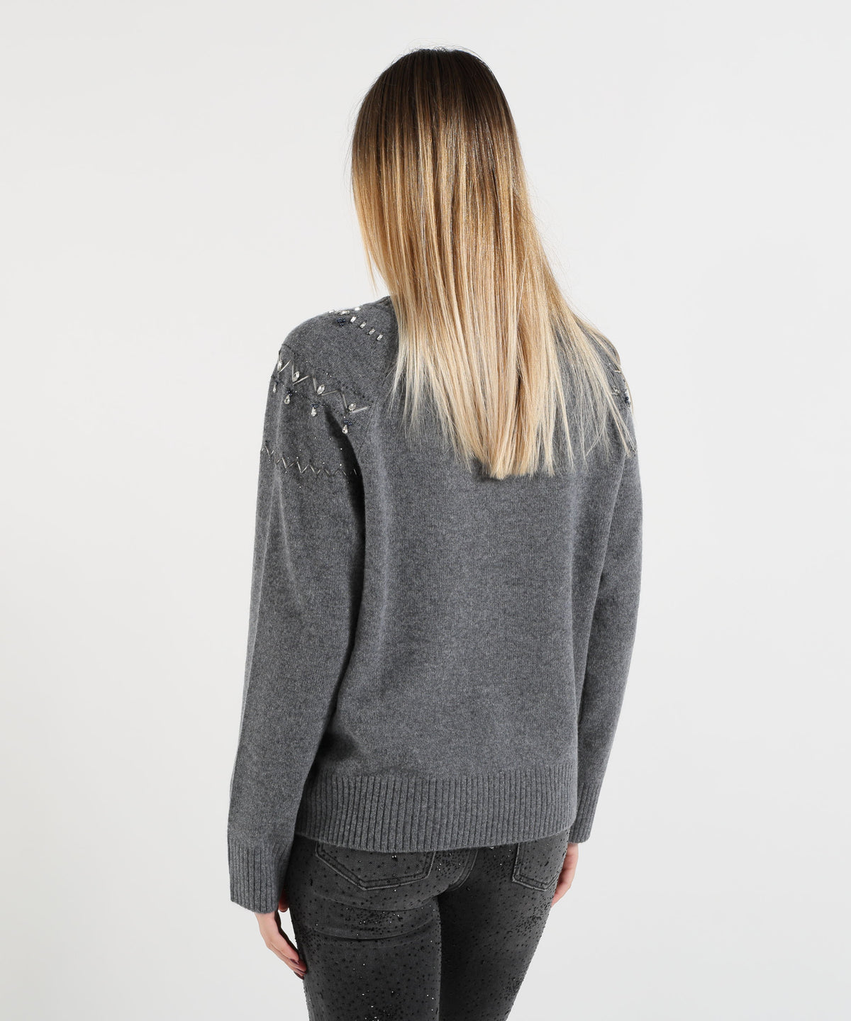Maglie LIUJO WHITE Maglia in lana con ricami gioiello Grigio | LIUJO WHITE