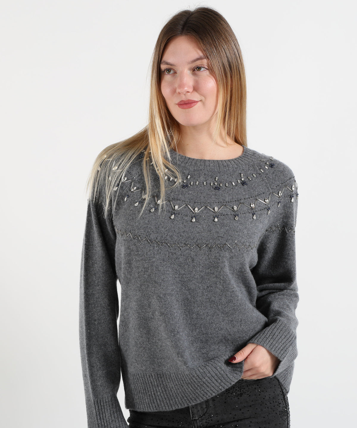 LIUJO WHITE Maglia in lana con ricami gioiello