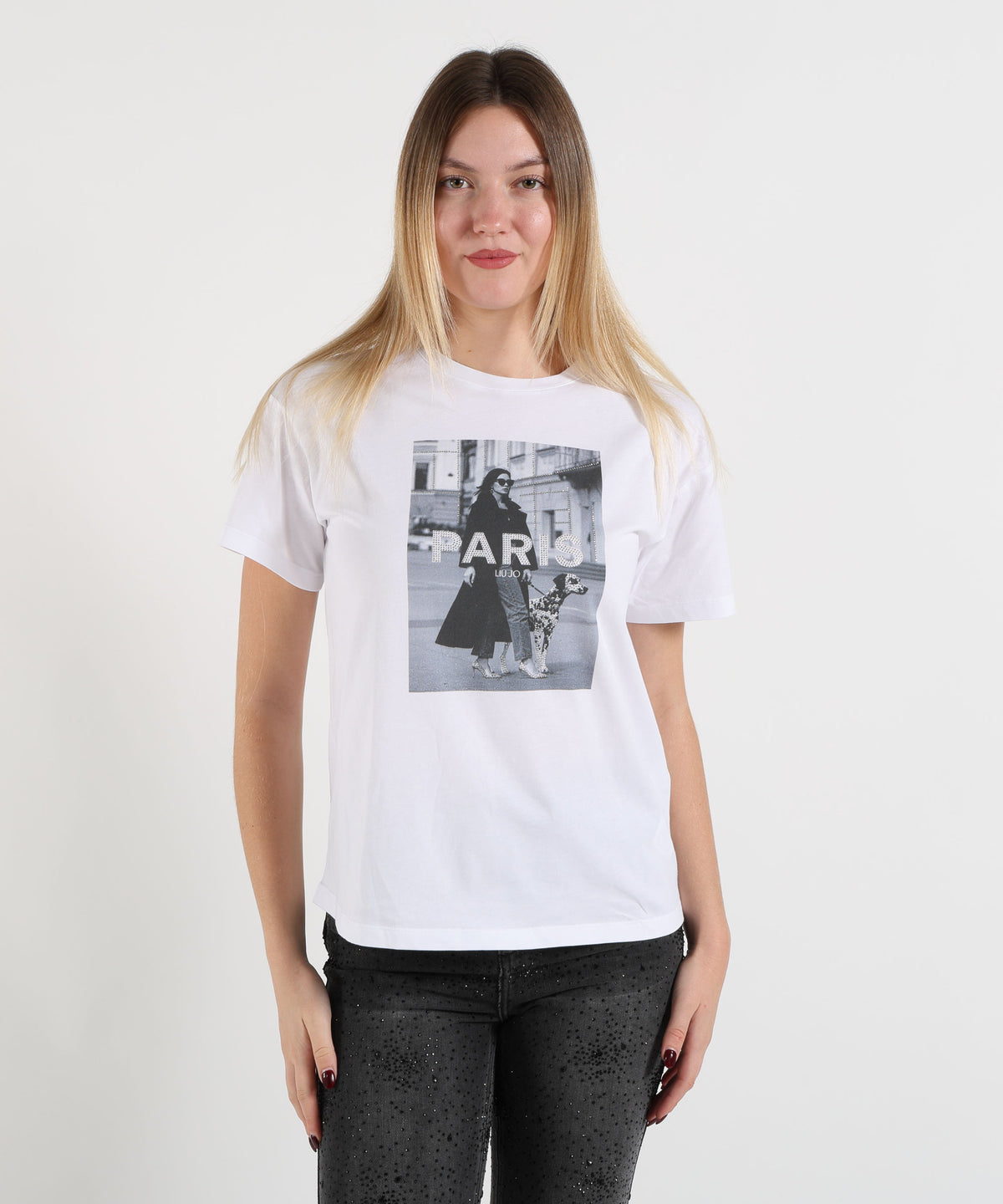 LIUJO WHITE T-shirt in jersey con stampa
