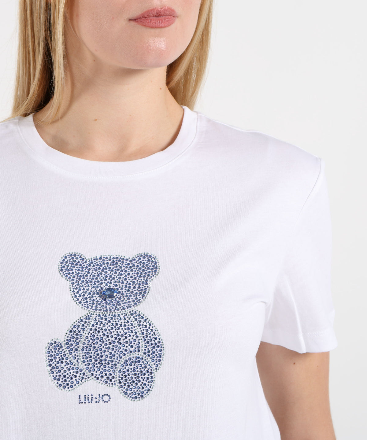 T-shirt LIUJO WHITE T-shirt con applicazioni gioiello Bianco/orso | LIUJO WHITE