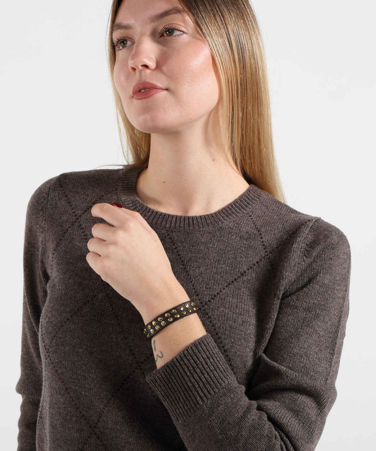 CAMPOMAGGI Braccialetto in pelle nera con strass