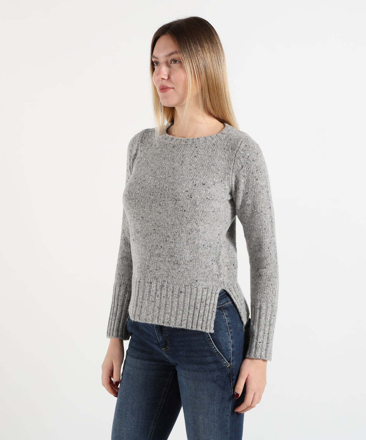Maglie MAIDA MILA Maglione Donna Girocollo Melange Grigio chiaro | MAIDA MILA