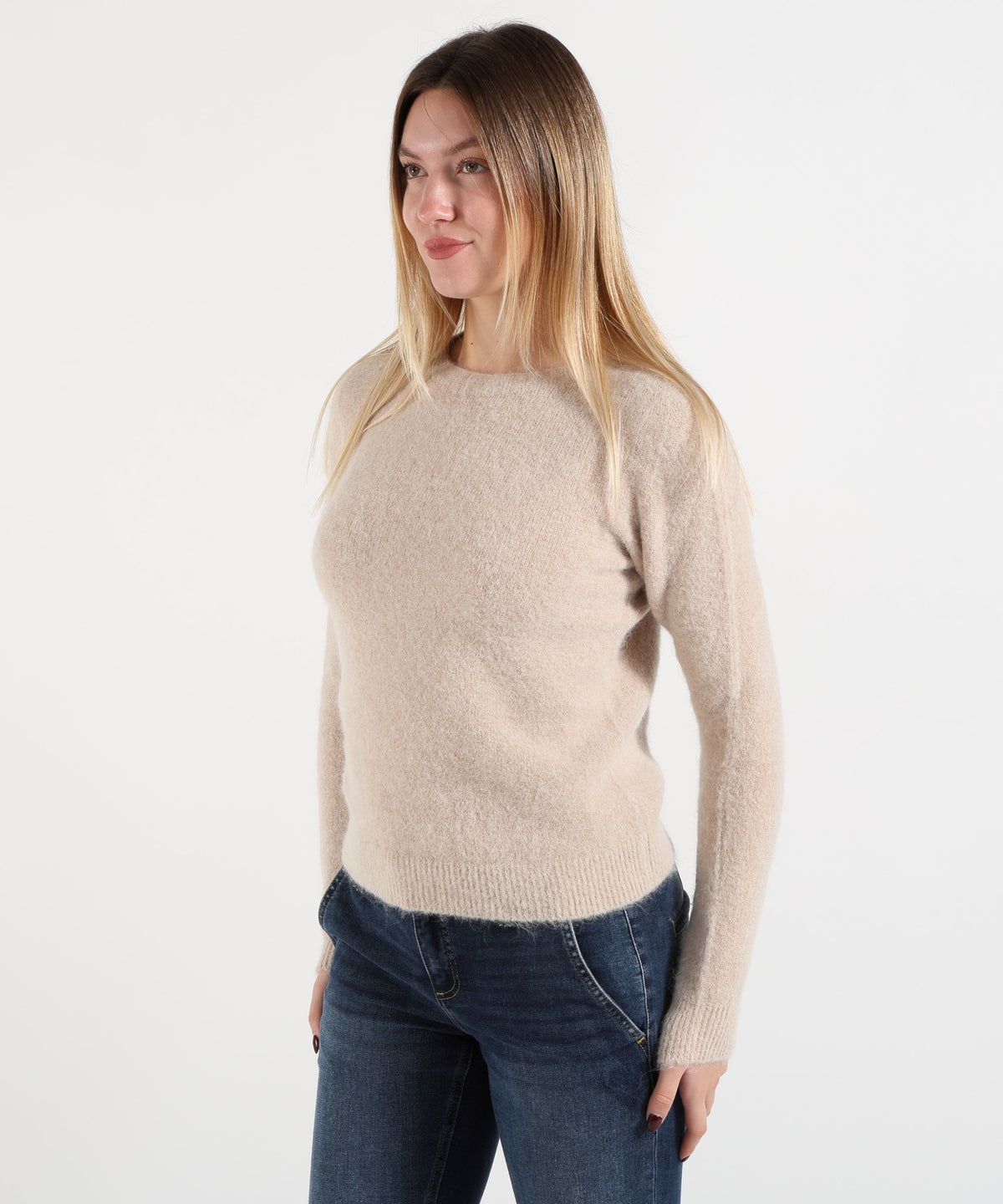 Maglie MAIDA MILA Maglione Donna Girocollo in Alpaca Beige | MAIDA MILA