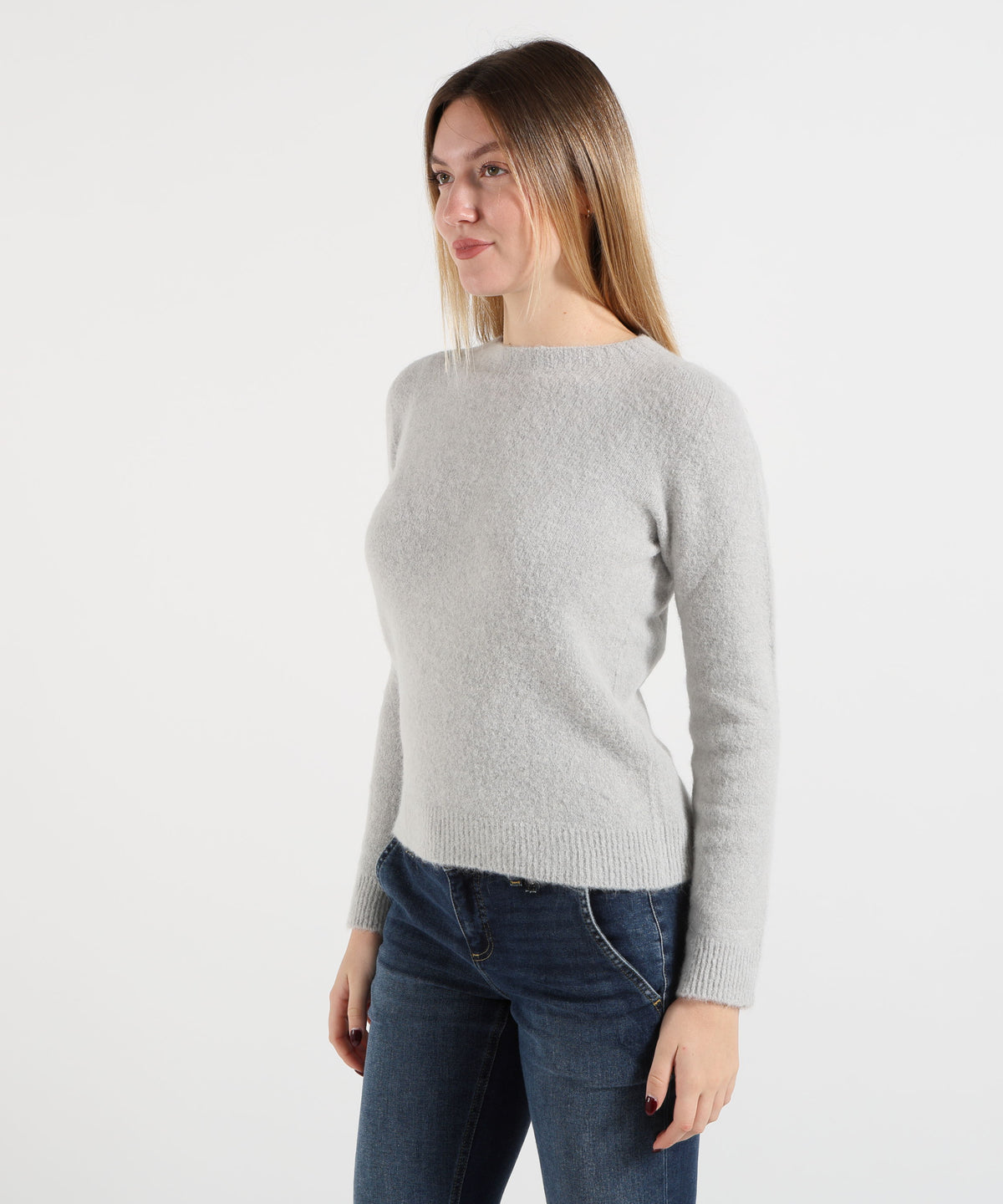 Maglie MAIDA MILA Maglione Donna Girocollo in Alpaca Grigio chiaro | MAIDA MILA
