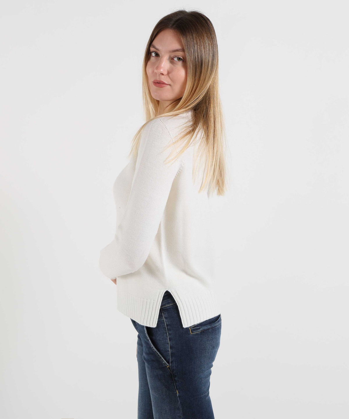 Maglie MAIDA MILA Maglione Donna Girocollo in Lana Bianco | MAIDA MILA