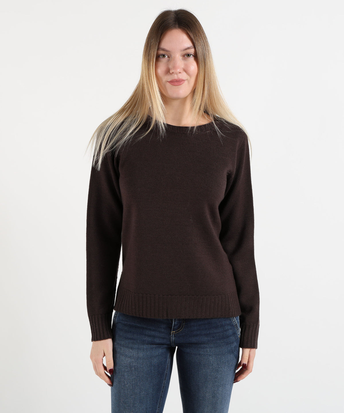 Maglie MAIDA MILA Maglione Donna Girocollo in Lana Moro | MAIDA MILA