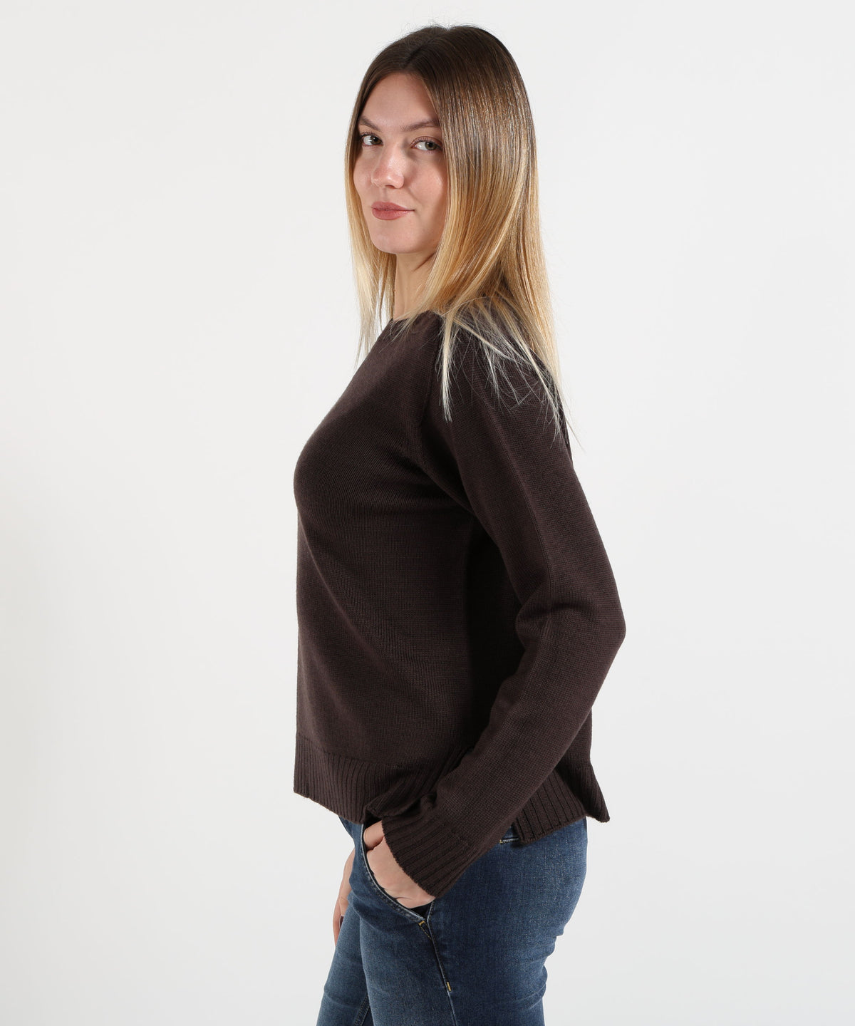 Maglie MAIDA MILA Maglione Donna Girocollo in Lana Moro | MAIDA MILA