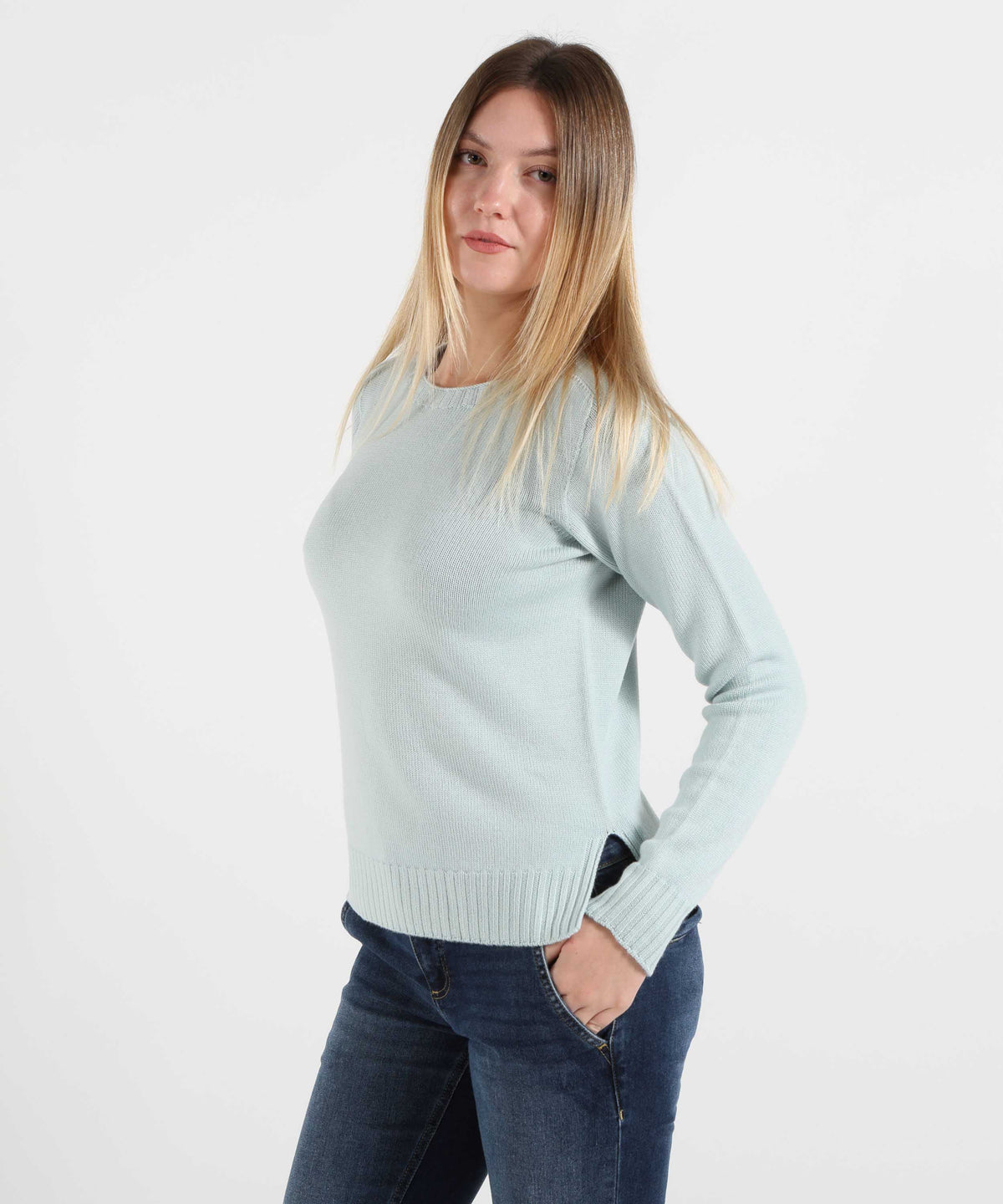 Maglie MAIDA MILA Maglione Donna Girocollo in Lana Azzurro | MAIDA MILA