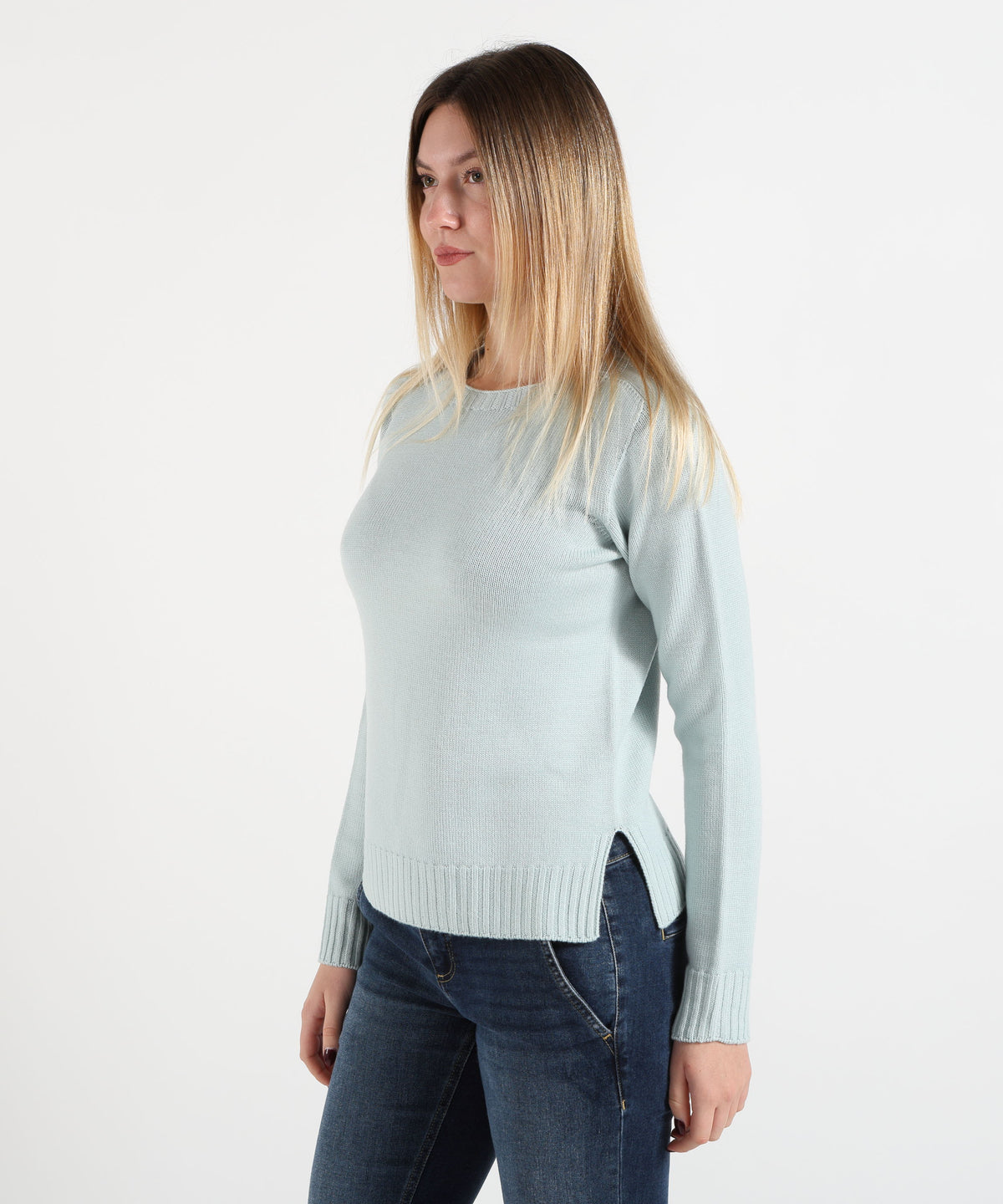 Maglie MAIDA MILA Maglione Donna Girocollo in Lana Azzurro | MAIDA MILA
