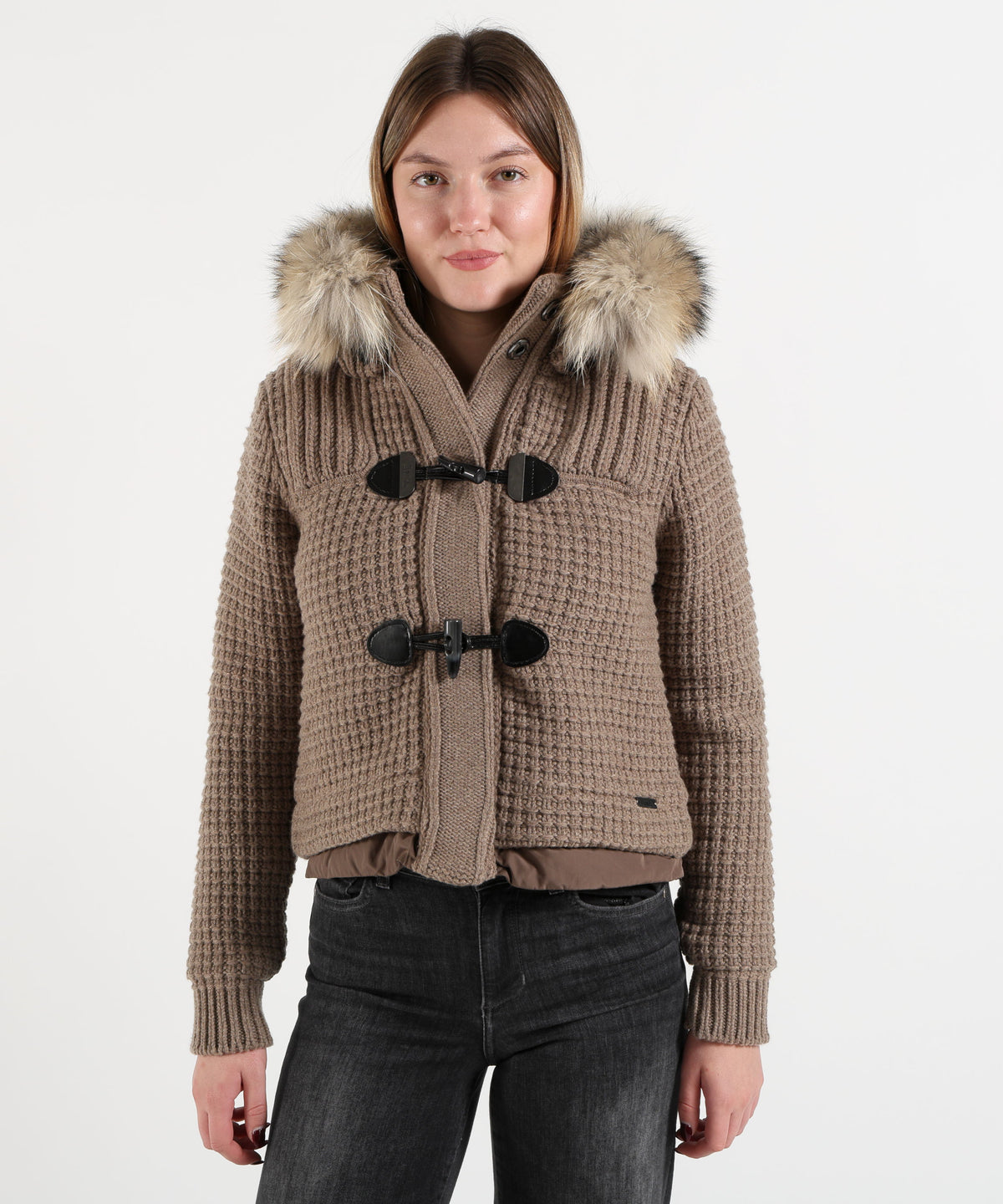 BARK Giaccone Corto in Maglia con Imbottitura e Cappuccio Removibile
