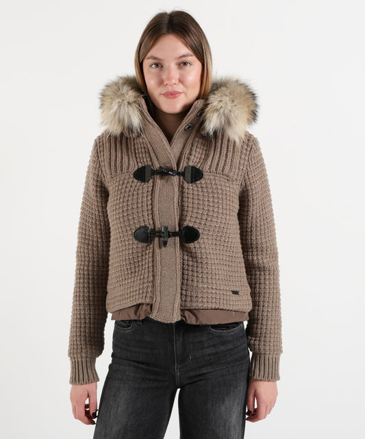 Giubbotti BARK Giaccone Corto in Maglia con Imbottitura e Cappuccio Removibile Tortora | BARK
