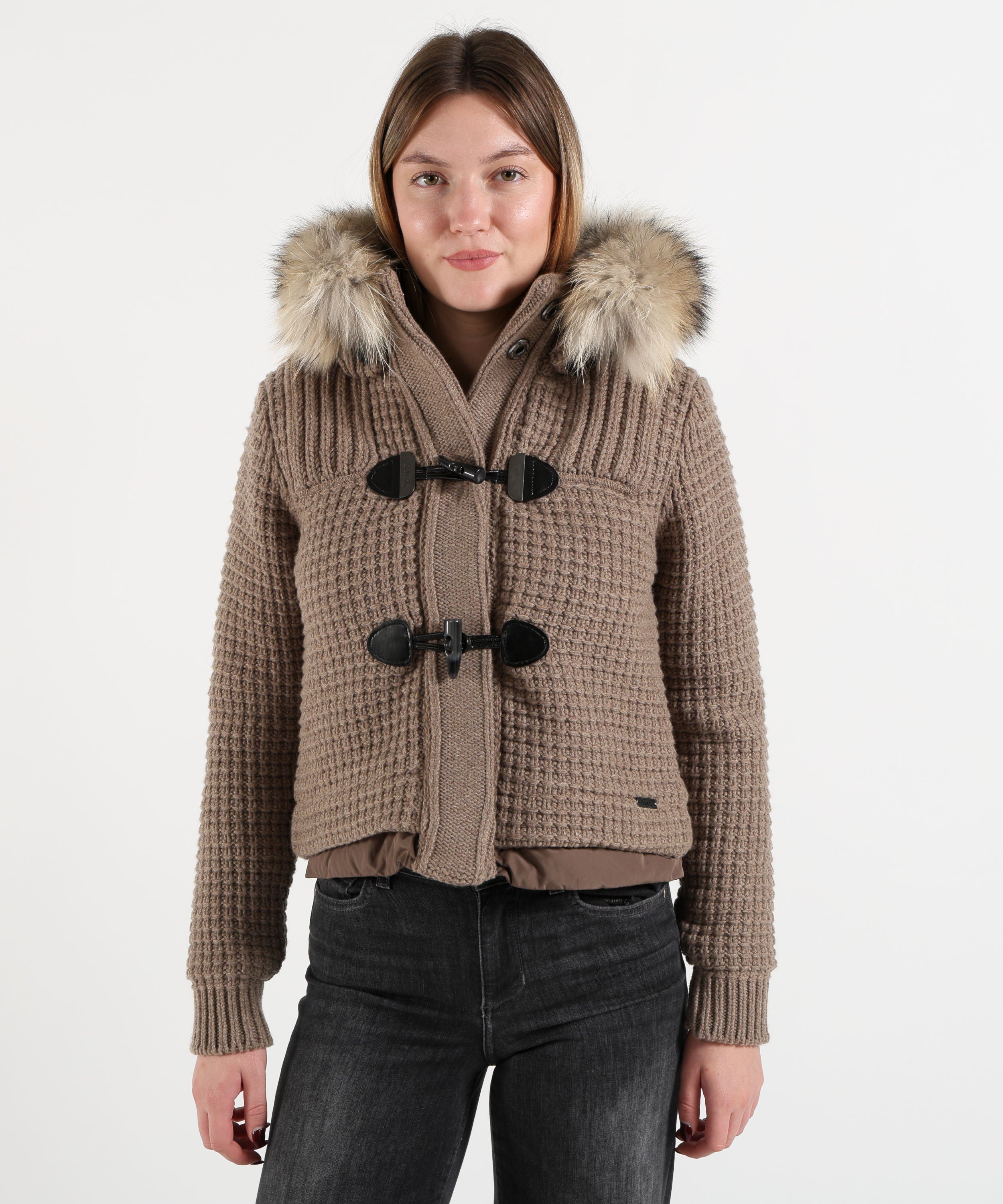 Giubbotti BARK Giaccone Corto in Maglia con Imbottitura e Cappuccio Removibile Tortora | BARK