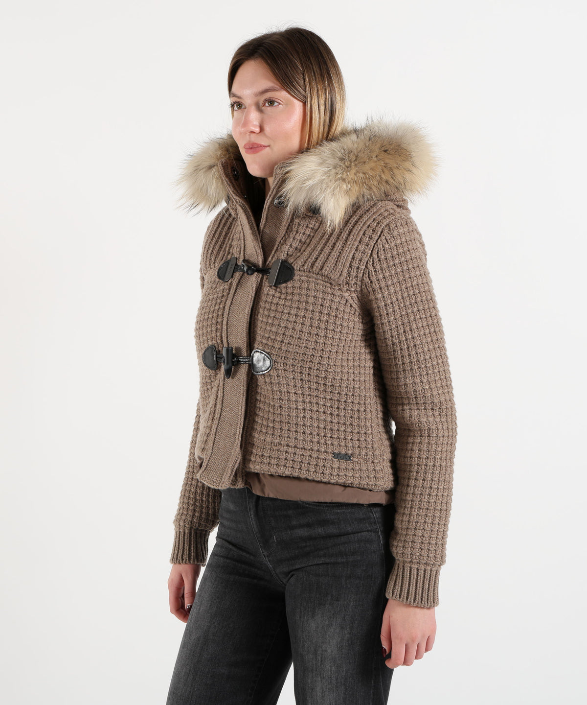 Giubbotti BARK Giaccone Corto in Maglia con Imbottitura e Cappuccio Removibile Tortora | BARK