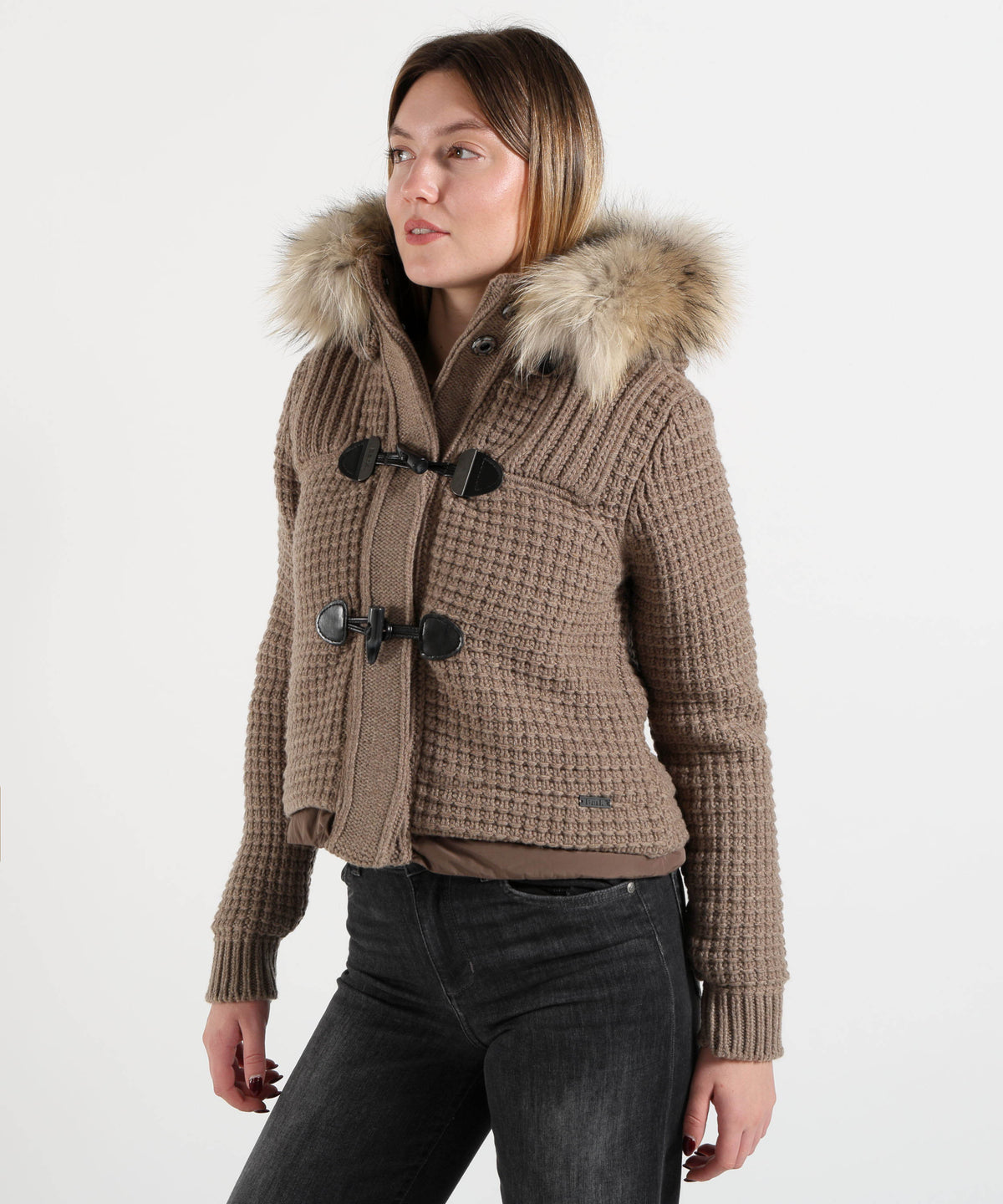 BARK Giaccone Corto in Maglia con Imbottitura e Cappuccio Removibile