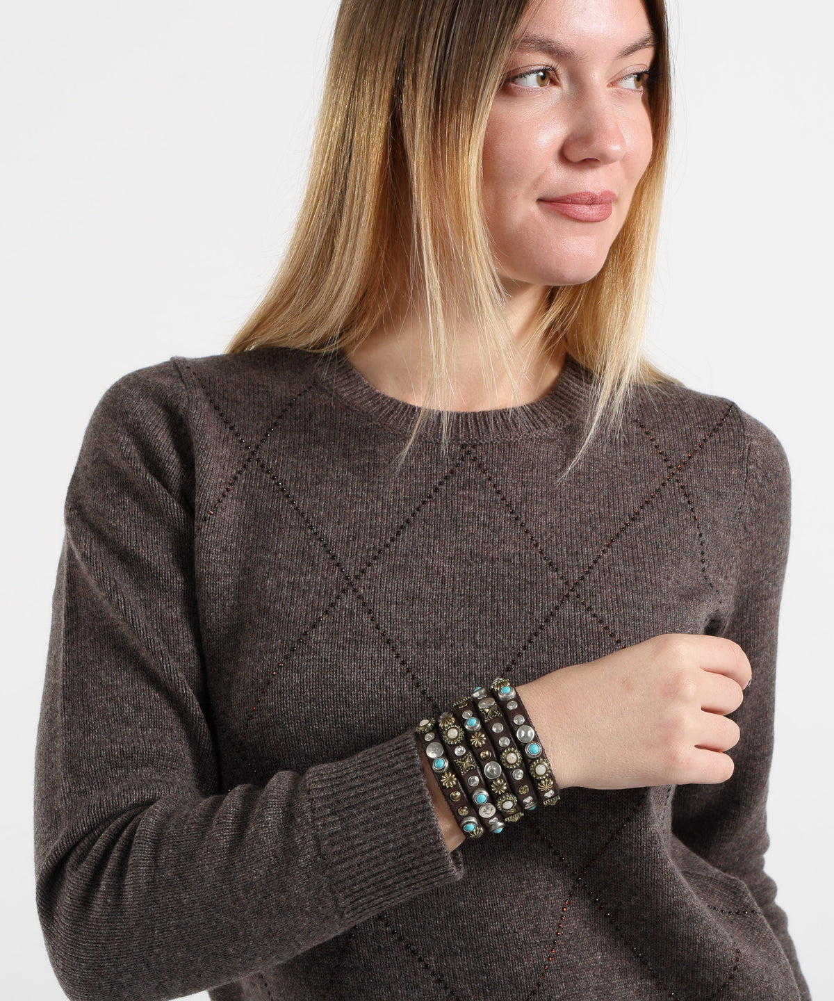 CAMPOMAGGI Bracciale Campomaggi in Pelle Marrone a Cinque Giri con Stelle Turchesi