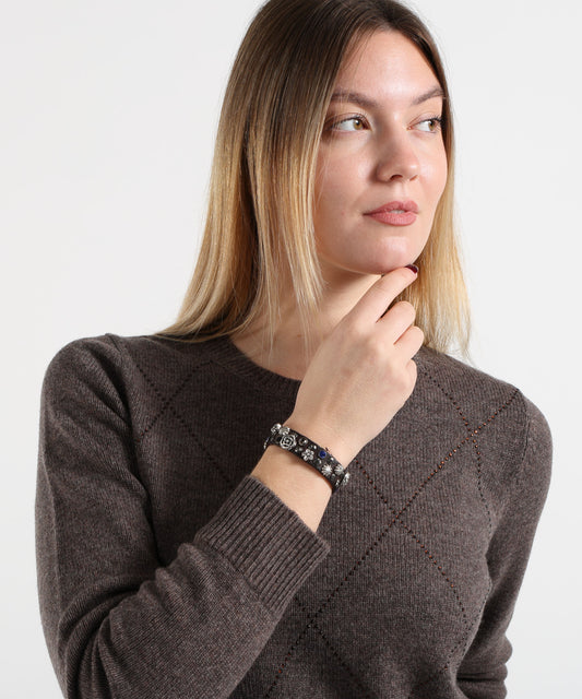 CAMPOMAGGI Bracciale in Pelle con Borchie e Strass