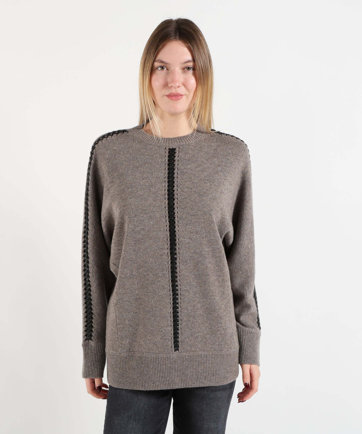 P.A.R.O.S.H. Maglione Donna in Lana Girocollo con Dettagli Intrecciati