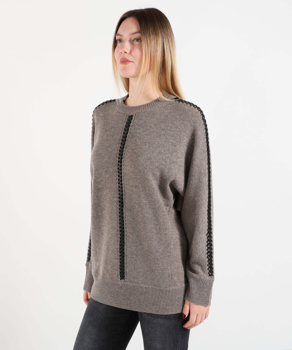 P.A.R.O.S.H. Maglione Donna in Lana Girocollo con Dettagli Intrecciati