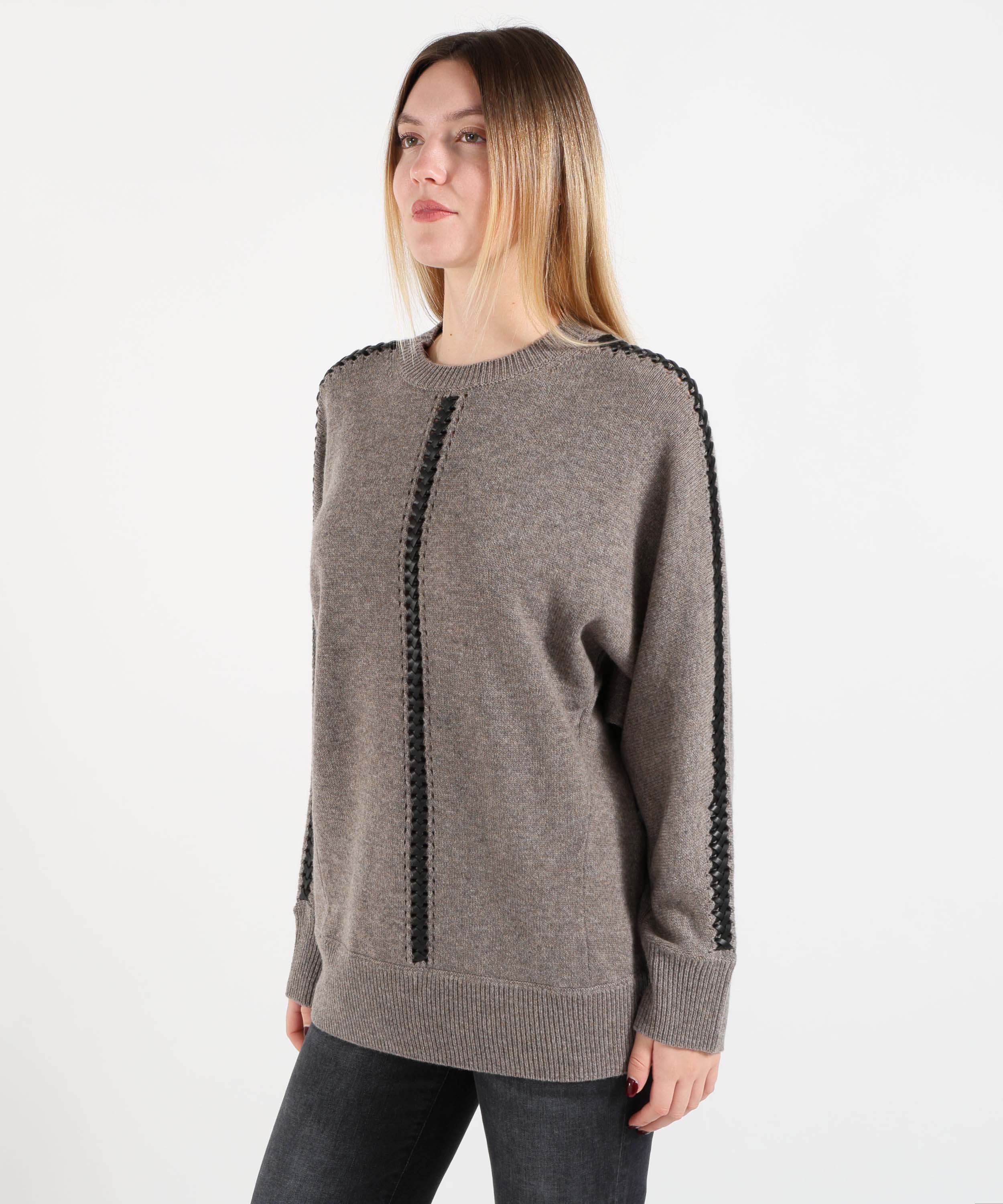 Knitwear P.A.R.O.S.H.  Women's Wool Crew-Neck Sweater with Cable-Knit Details Grigio | P.A.R.O.S.H.