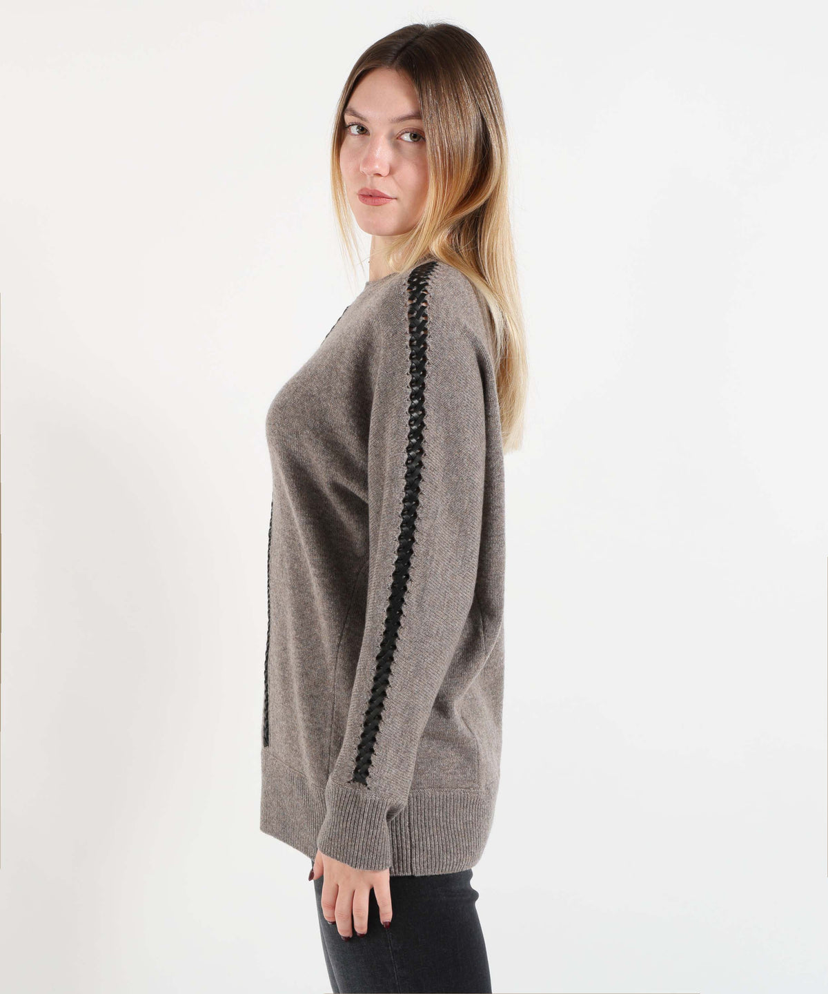 Maglie P.A.R.O.S.H. Maglione Donna in Lana Girocollo con Dettagli Intrecciati Grigio | P.A.R.O.S.H.