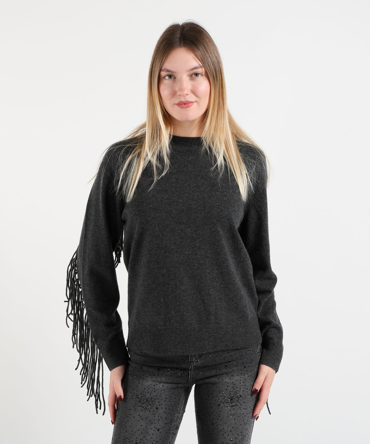 Knitwear P.A.R.O.S.H. Anthracite Cashmere Sweater with Fringes Antracite | P.A.R.O.S.H.