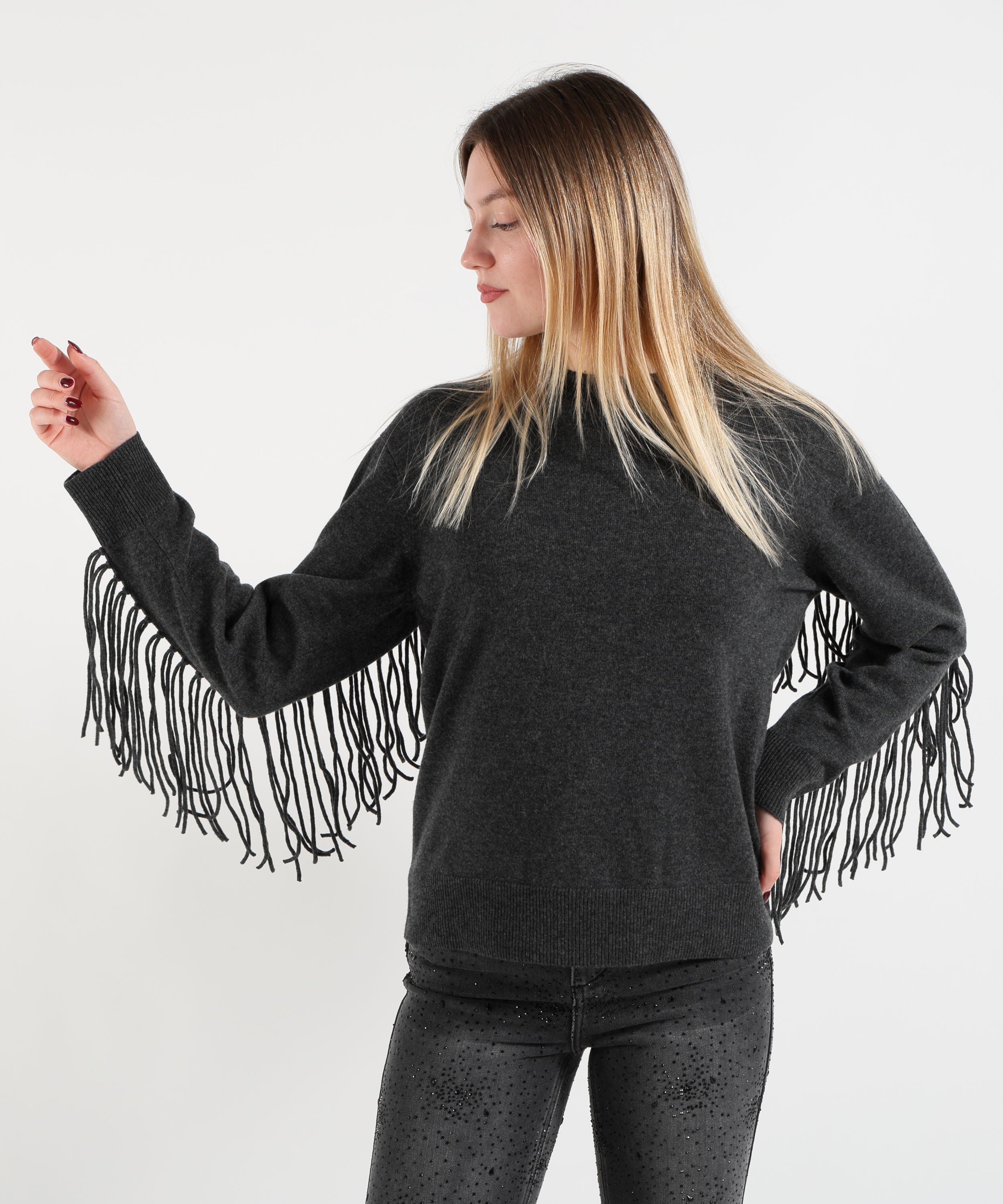 Knitwear P.A.R.O.S.H. Anthracite Cashmere Sweater with Fringes Antracite | P.A.R.O.S.H.