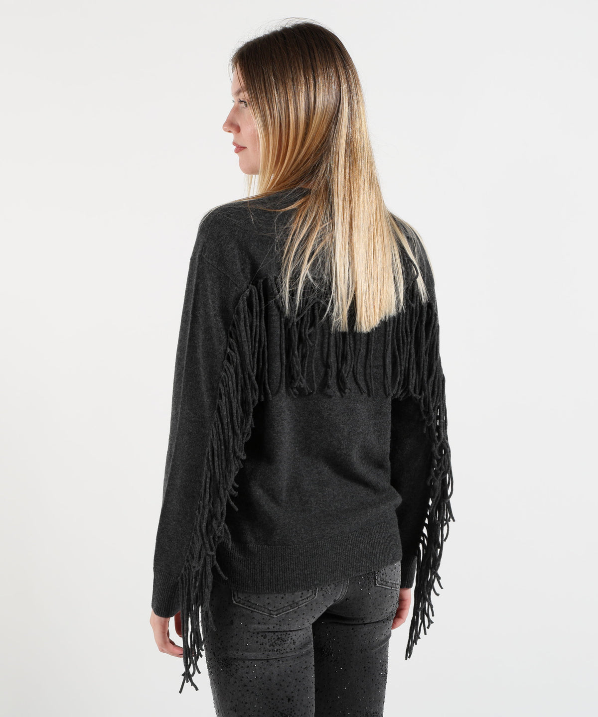 Knitwear P.A.R.O.S.H. Anthracite Cashmere Sweater with Fringes Antracite | P.A.R.O.S.H.
